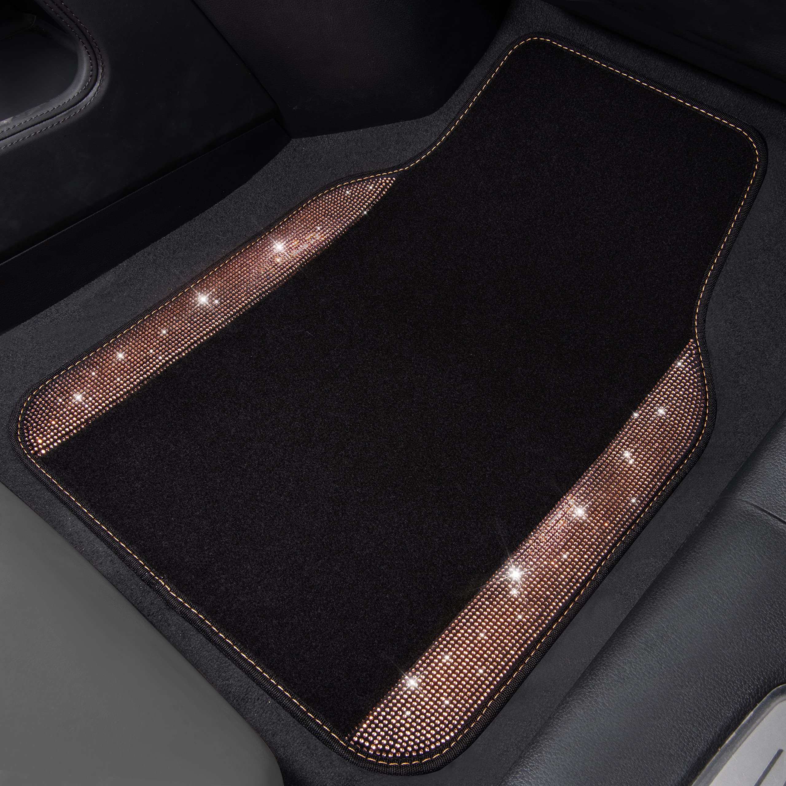 Car Pass Bling Rhinestone Diamond Car Floor Mat, Crystal Sparkly Shining Glitter Carpet Waterproof Anti-Slip Pvc Heel Pad, Unive