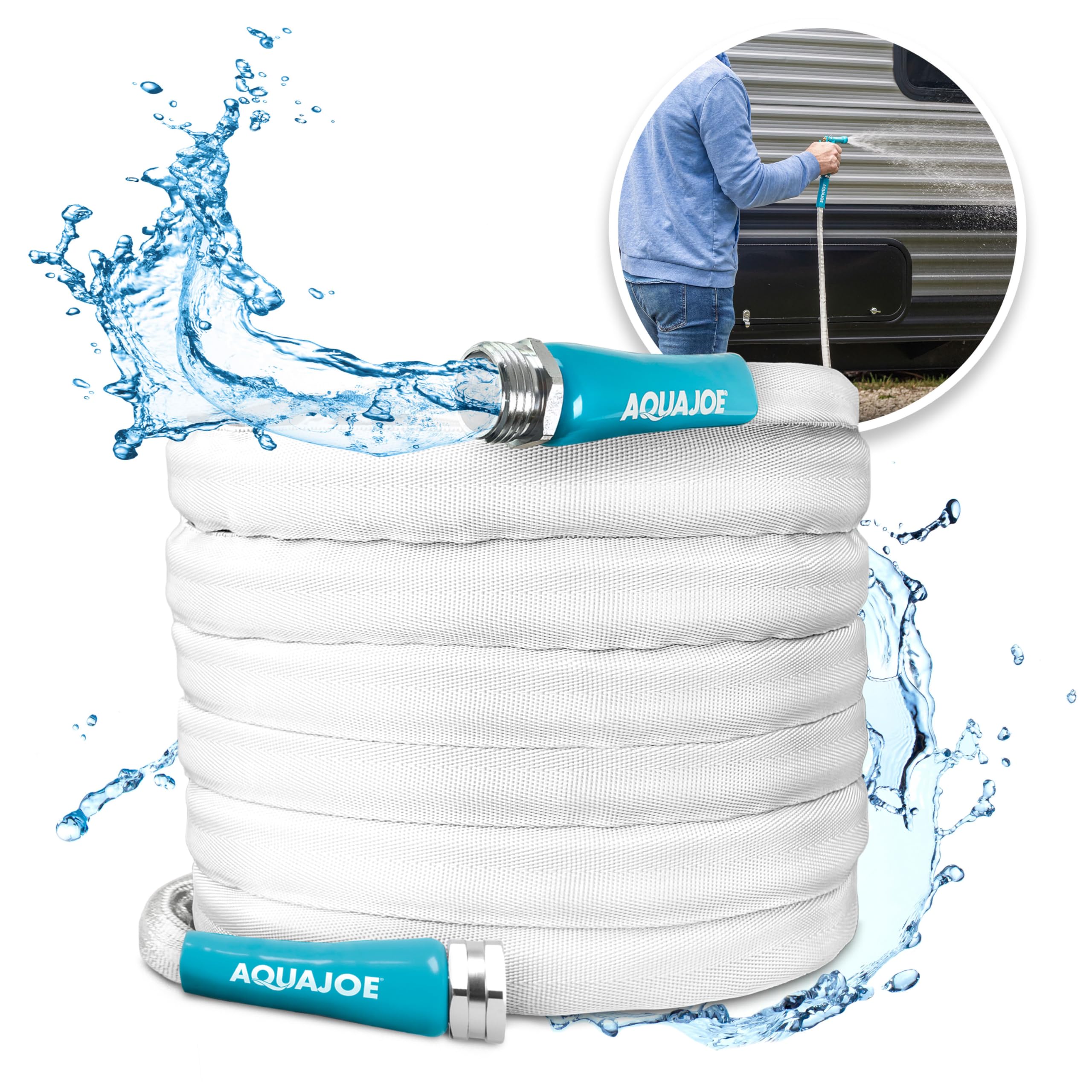 Aqua Joe 50-Foot Expandable RV Hose with Flexible Marine-Grade Fiber Jacket - AJFJH50-58-RV