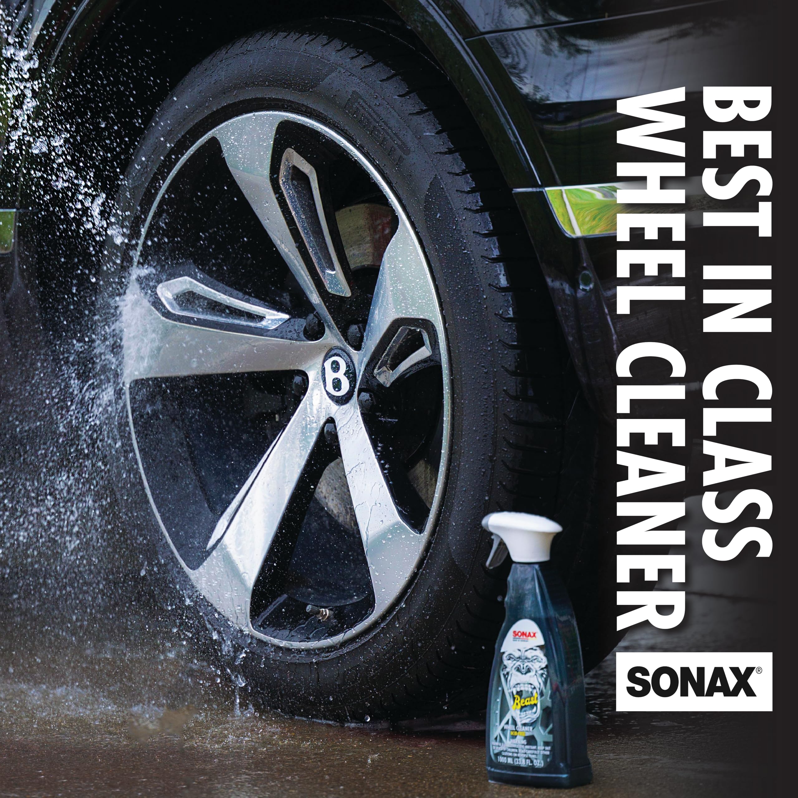SONAX Beast Wheel Cleaner - Strong Brake Dust Remover, Color Changing, 1L (33.8 fl oz), Model 433300