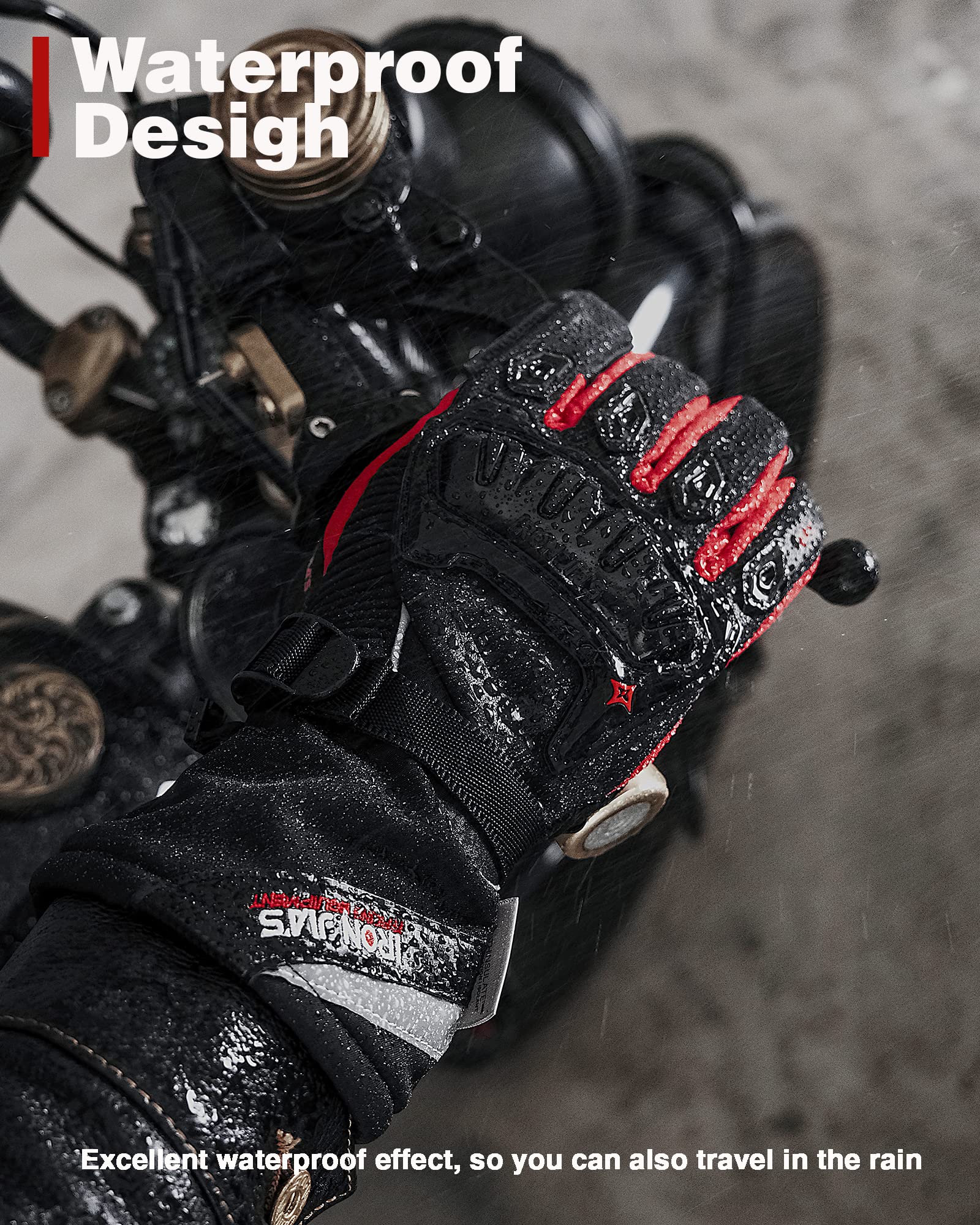 Iron Jia'S Motorcycle Gloves Winter Warm Touch Screen Waterproof Windproof Protective Clothing (Red, Xxl)