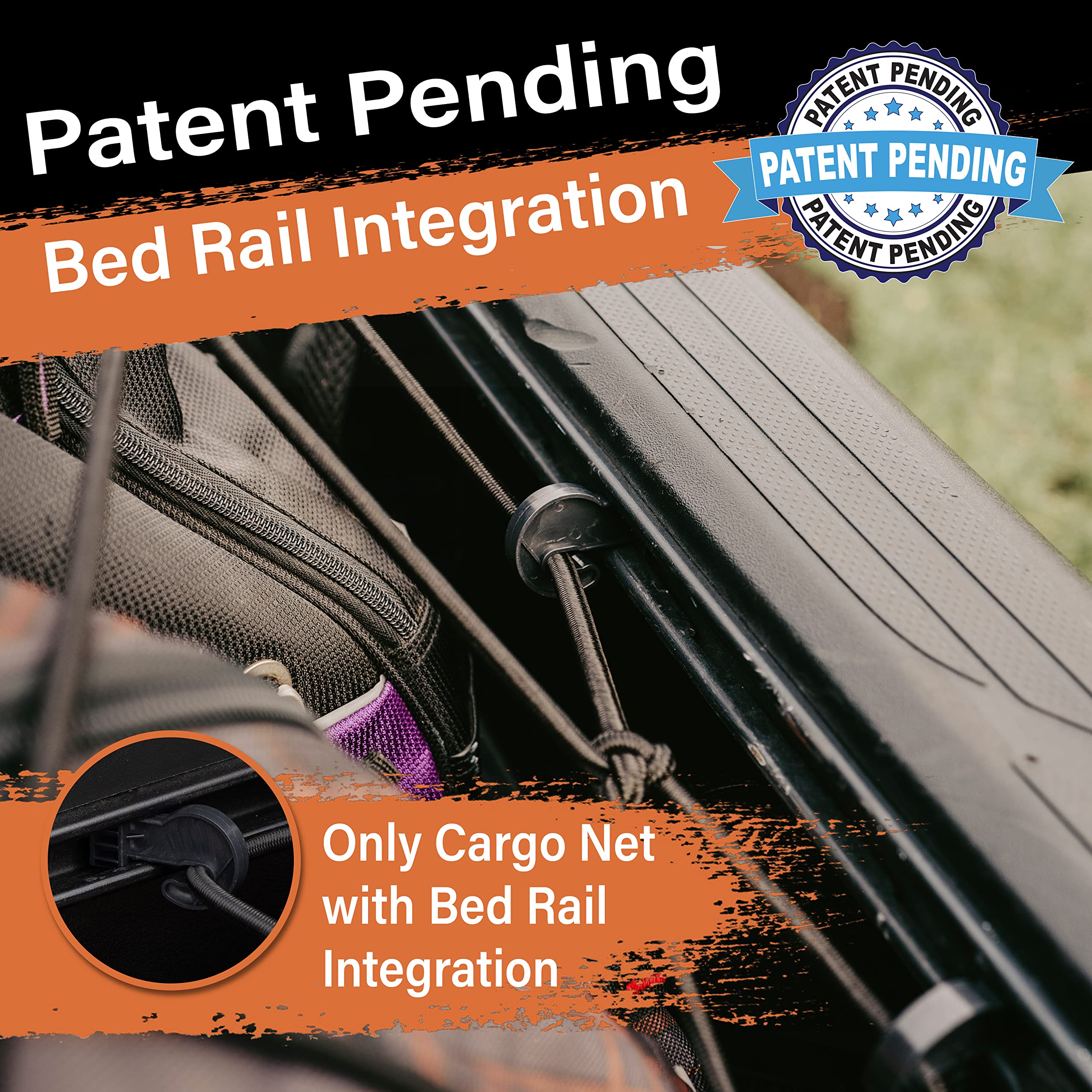 Taconets Toyota Tundra W/Oem Deck Rail System Cargo Net - Patent Pending Design - Fits 2007-2024 - Heavy Duty 8Mm Premium Bungee