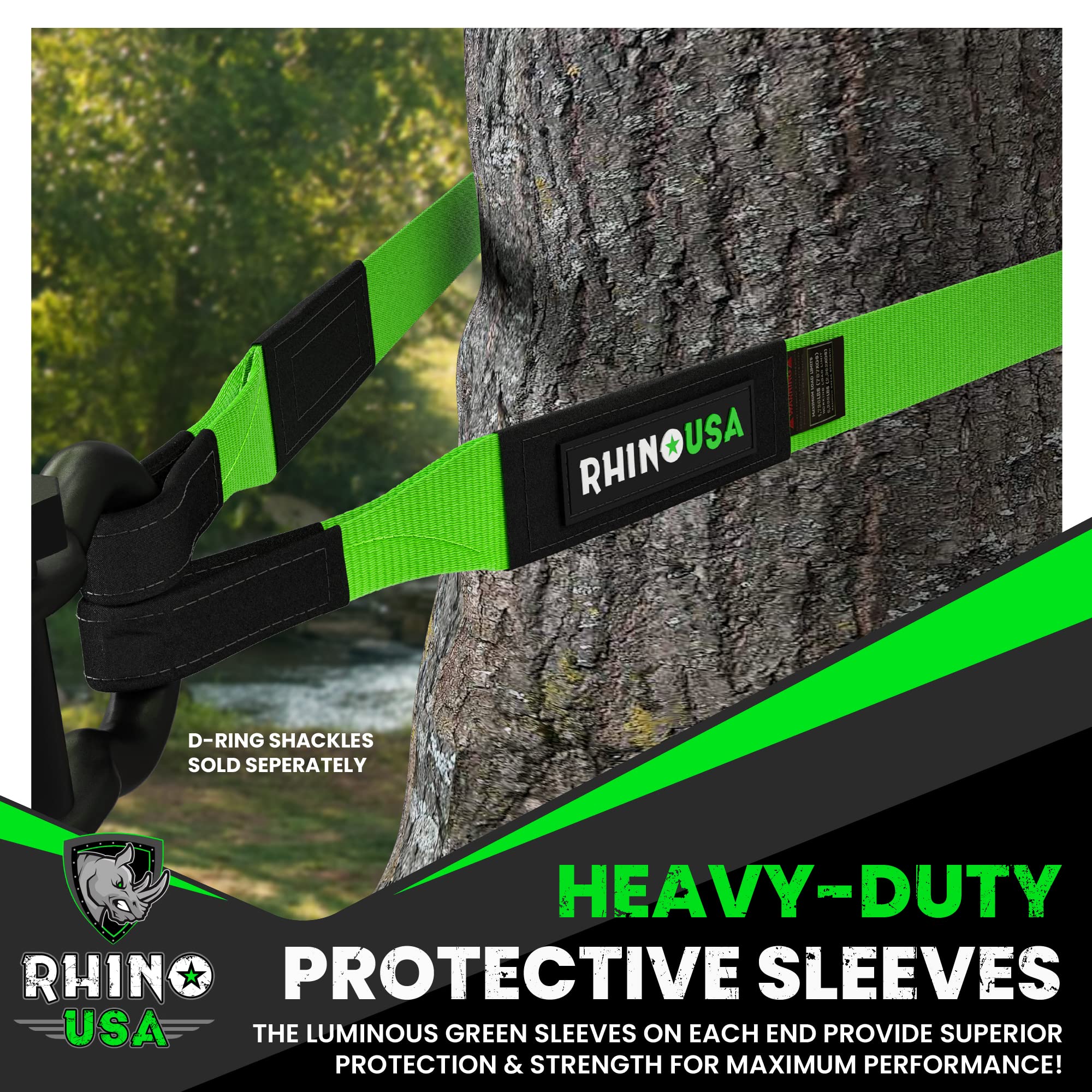Rhino Usa Tree Saver Tow Strap (4'' X 10') - 40,320Lb Break Strength - Emergency Recovery Strap Winch Extension For Truck, Utv,