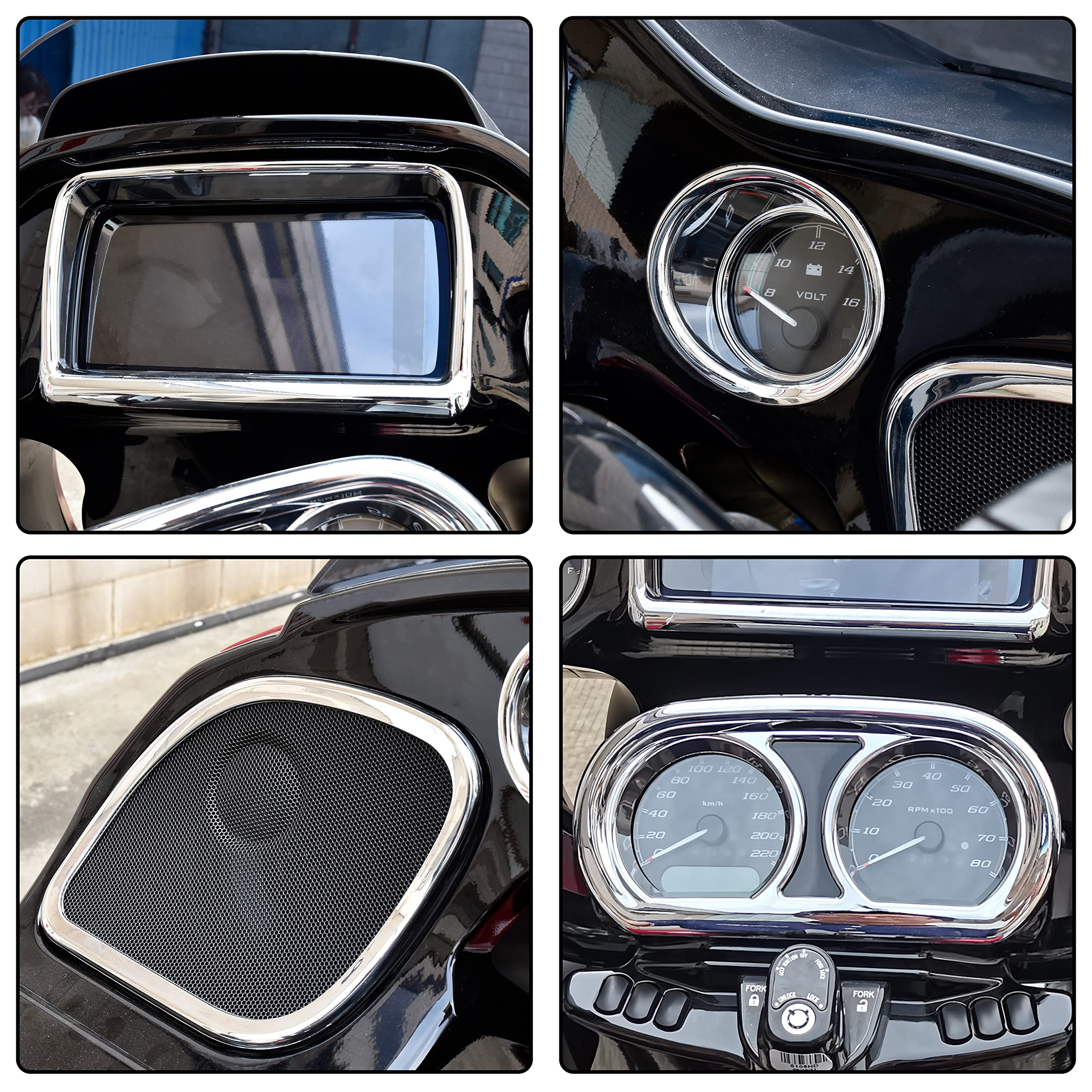 VEISUTOR Inner Fairing Trim Kit for 2015-2022 Road Glide, Chrome Speedometer Gauge Covers, Black Plastic, Model VST-010103-021