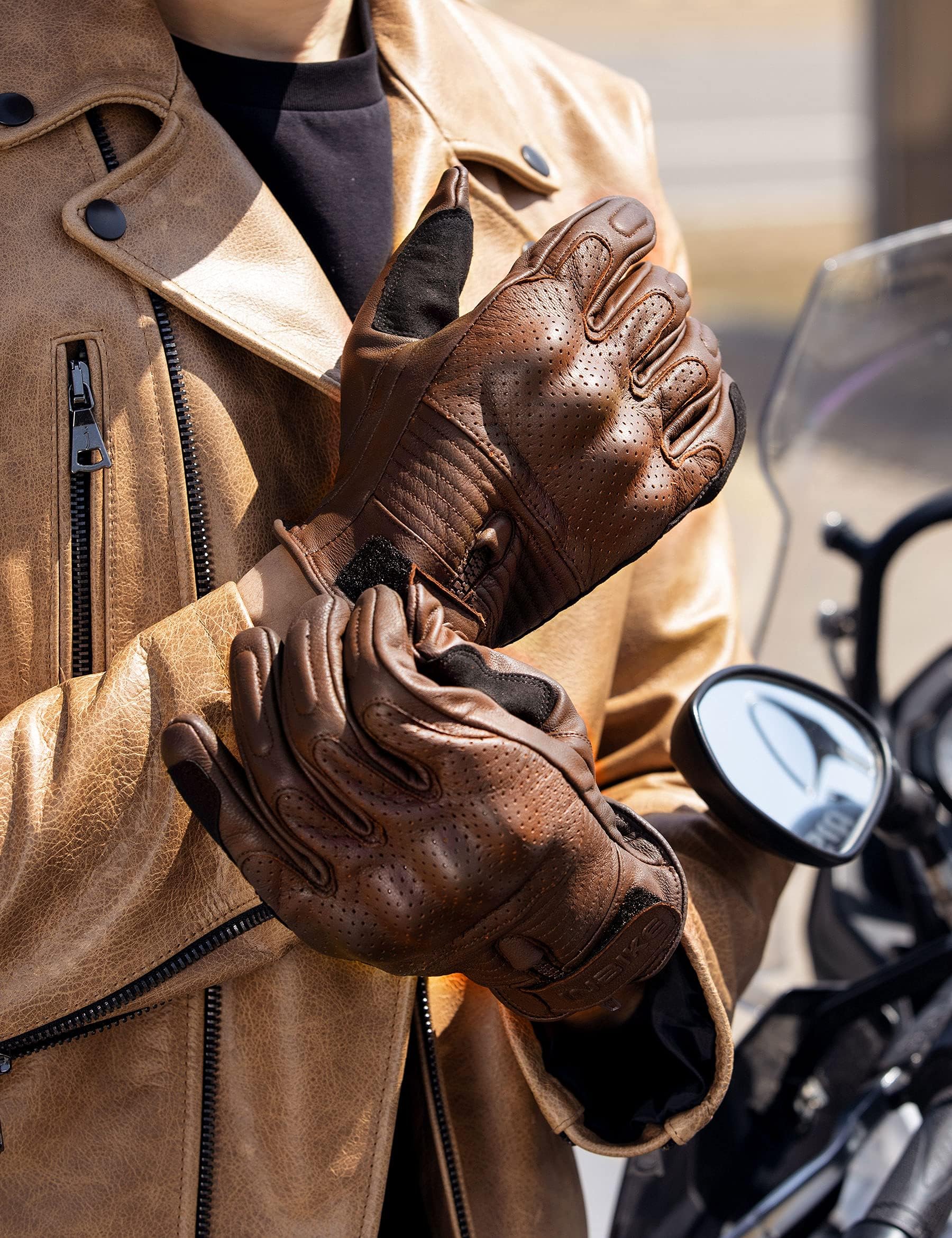 Inbike Motorcycle Gloves For Men Premium Genuine Perforated Leather Breathable Motorbike Riding Gloves Touchscreen With Hard Knu