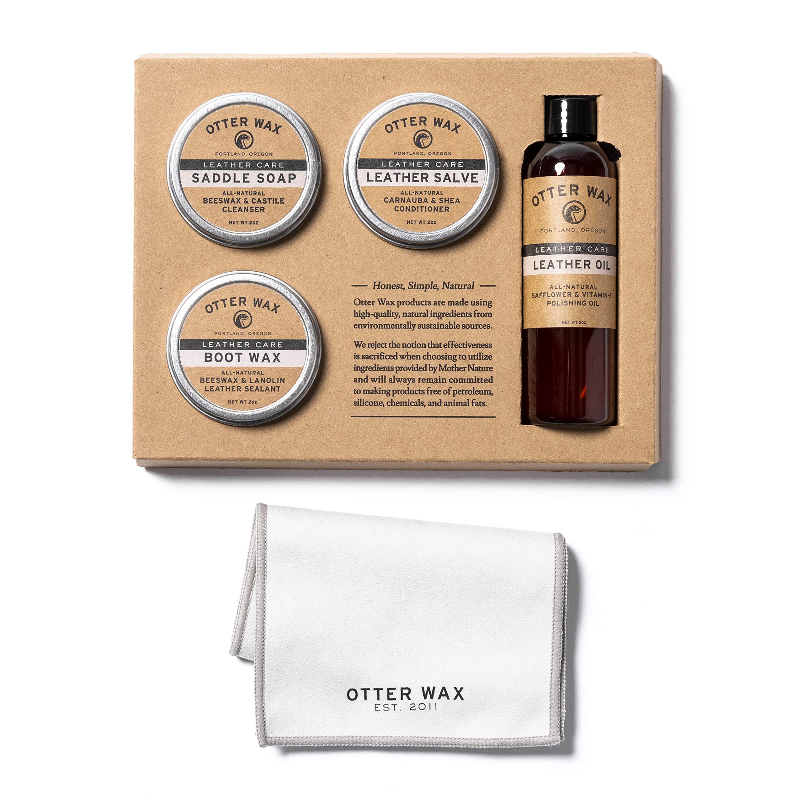 Otter Wax Leather Care Kit | 100% All-Natural Leather Care Products | Made In The Usa | Includes Saddle Soap & Leather Salve | C