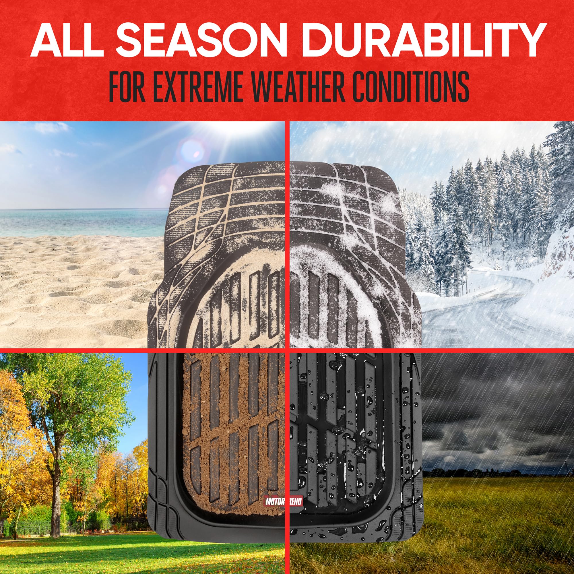 Motor Trend FlexTough Contour Liners Deep Dish 3 pc Rubber Floor Mats & Trimmable Trunk Liner Cargo Mat - Heavy Duty All Weather
