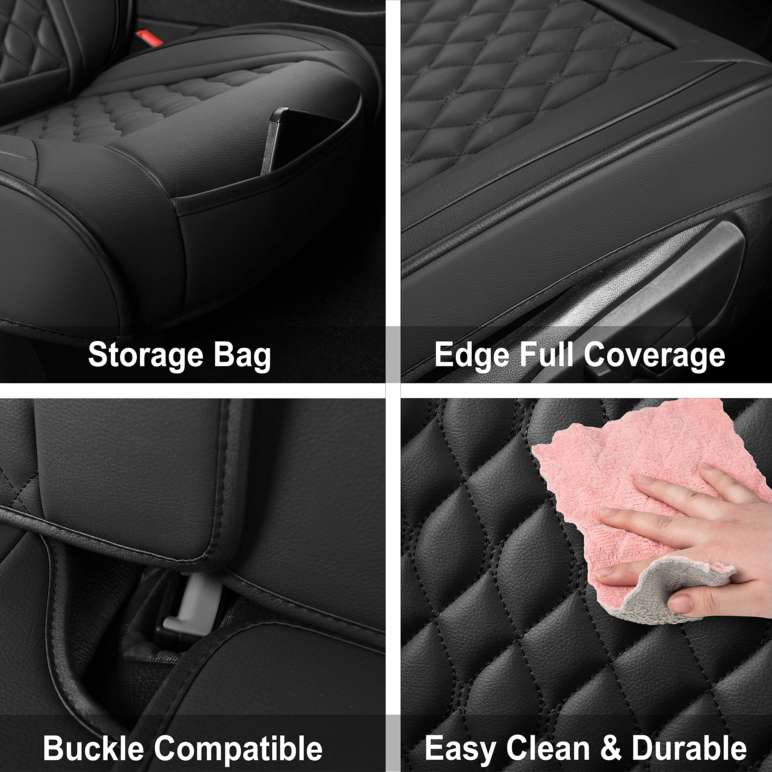 Vankerful Car Seat Covers Front Pair,Universal Fit For Most Cars,Suv,Sedans And Pick-Up Trucks,Automotive Faux Leather Vehicle Cushion Covers(Front Pair,Black)