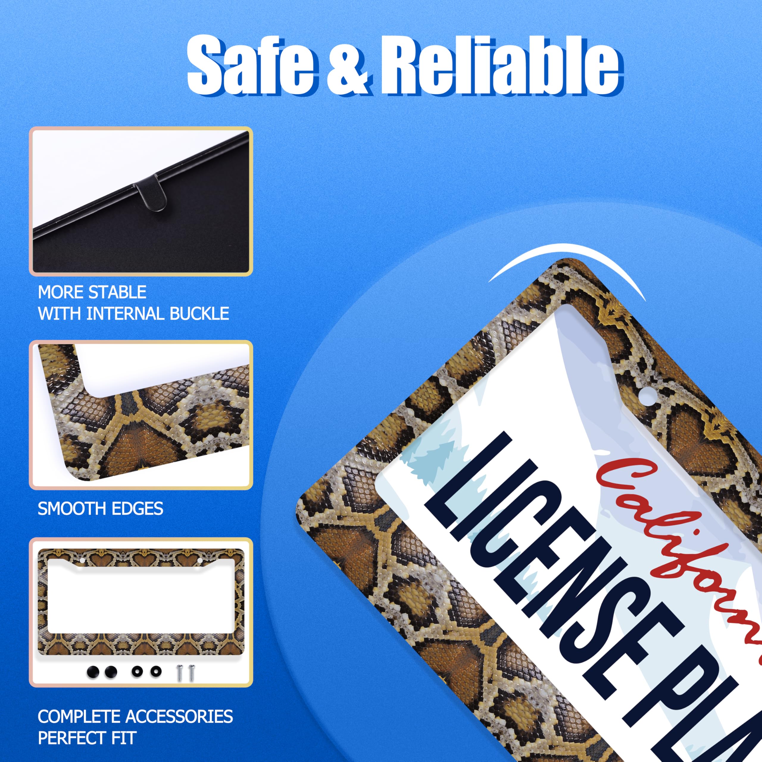 Snake Printed License Plate Frame Animal Skin Texture License Plate Stainless Steel Funny License Plate Holder Colorful Car Acce
