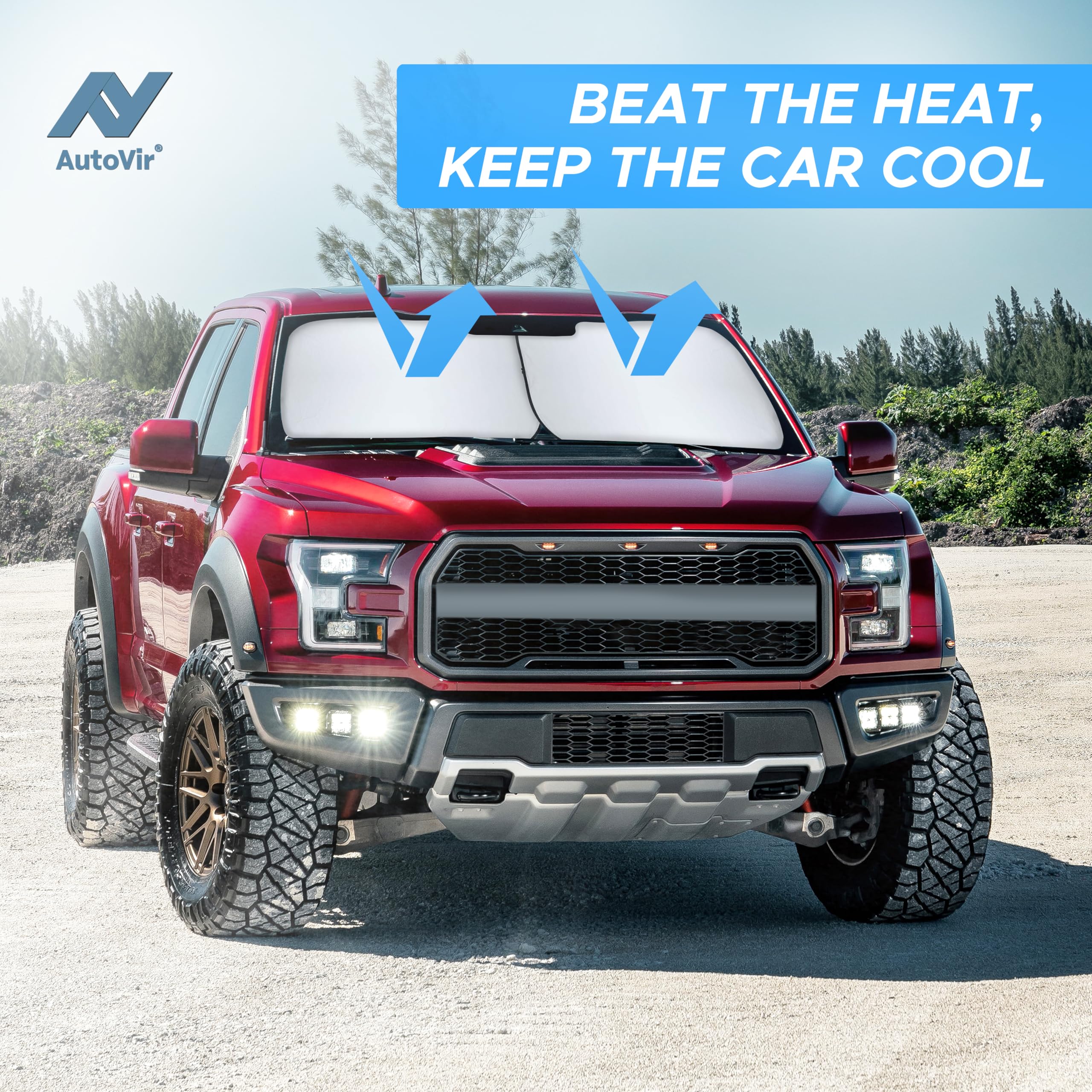 Autovir 2 Piece Truck Windshield Sun Shade Foldable | Front Windshield Shade for Superior Sun, Heat, and UV Rays Protection | Sq