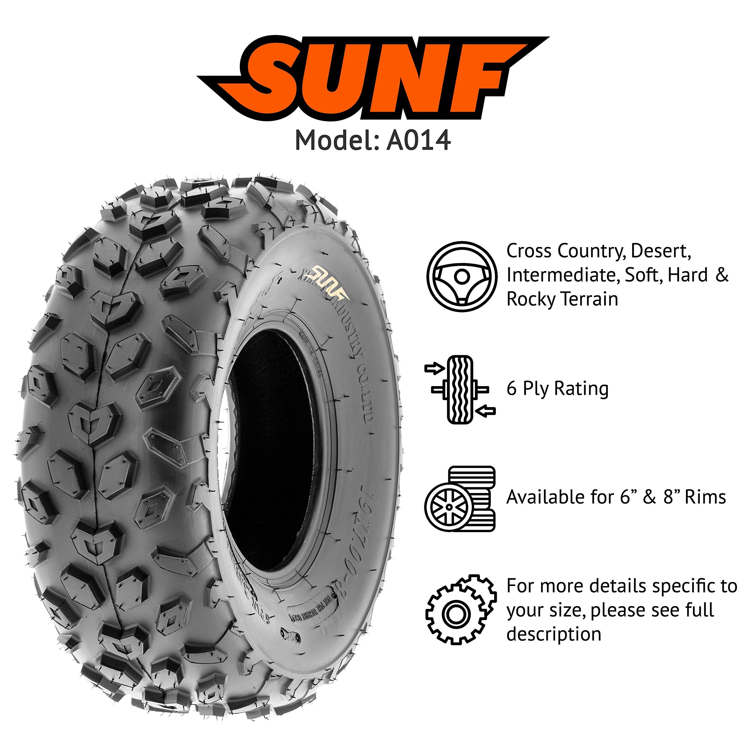 SunF A014 XC Sport-Racing Go-Kart & Quad ATV 19x7-8 Knobby Tire, 6 PR, Tubeless