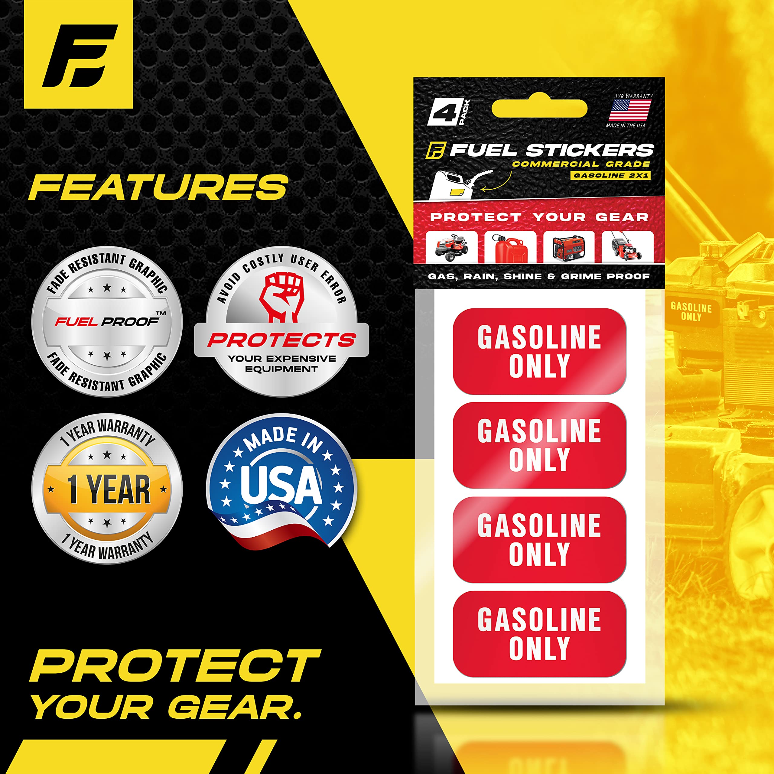 Gasoline Only Sticker, Gas Labels For Fuel Cans, Mowers, Boats, Outdoor Power Equipment - Weather Proof, Extreme Stick, Commercial Grade Labels By Fuel Stickers - Usa Made (2X1 Inch), 40 Labels