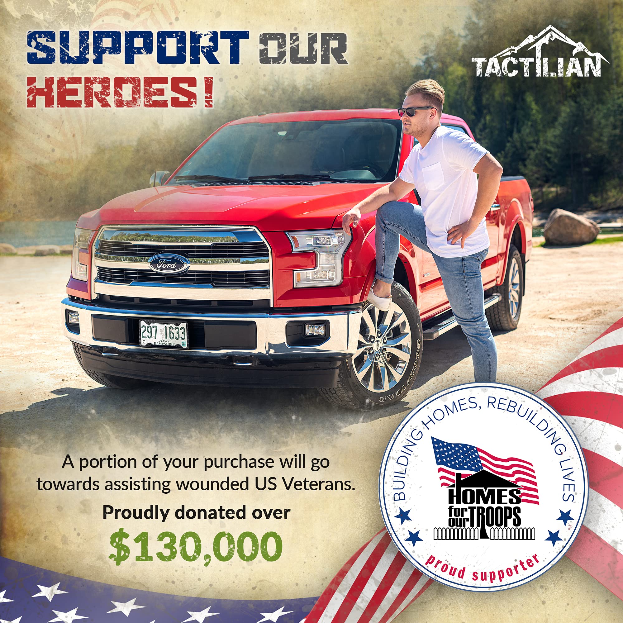 Tactilian Original Silicone American Flag License Plate Frame Holder - Subdued 3D Stars And Stripes Usa Flag Gloss On Matte Cove