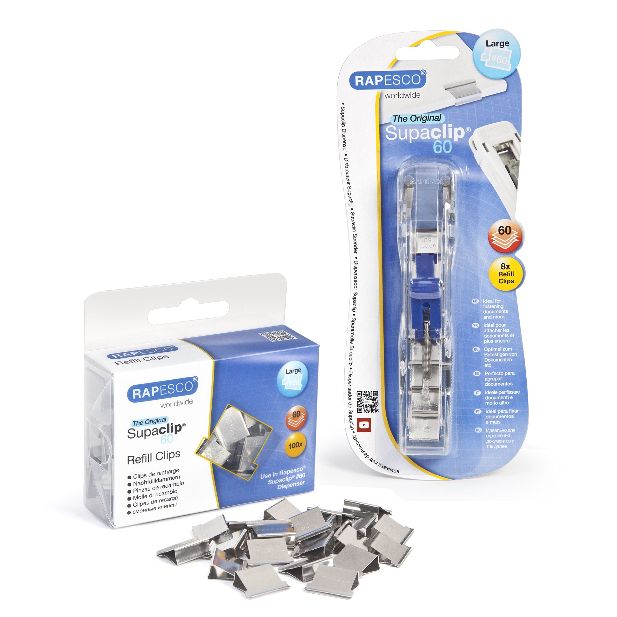 RAPESCO Supaclip 60 Kit - 100 Stainless Steel Refill Clips, Dispenser, Transparent, Model 1300A, 1 Count
