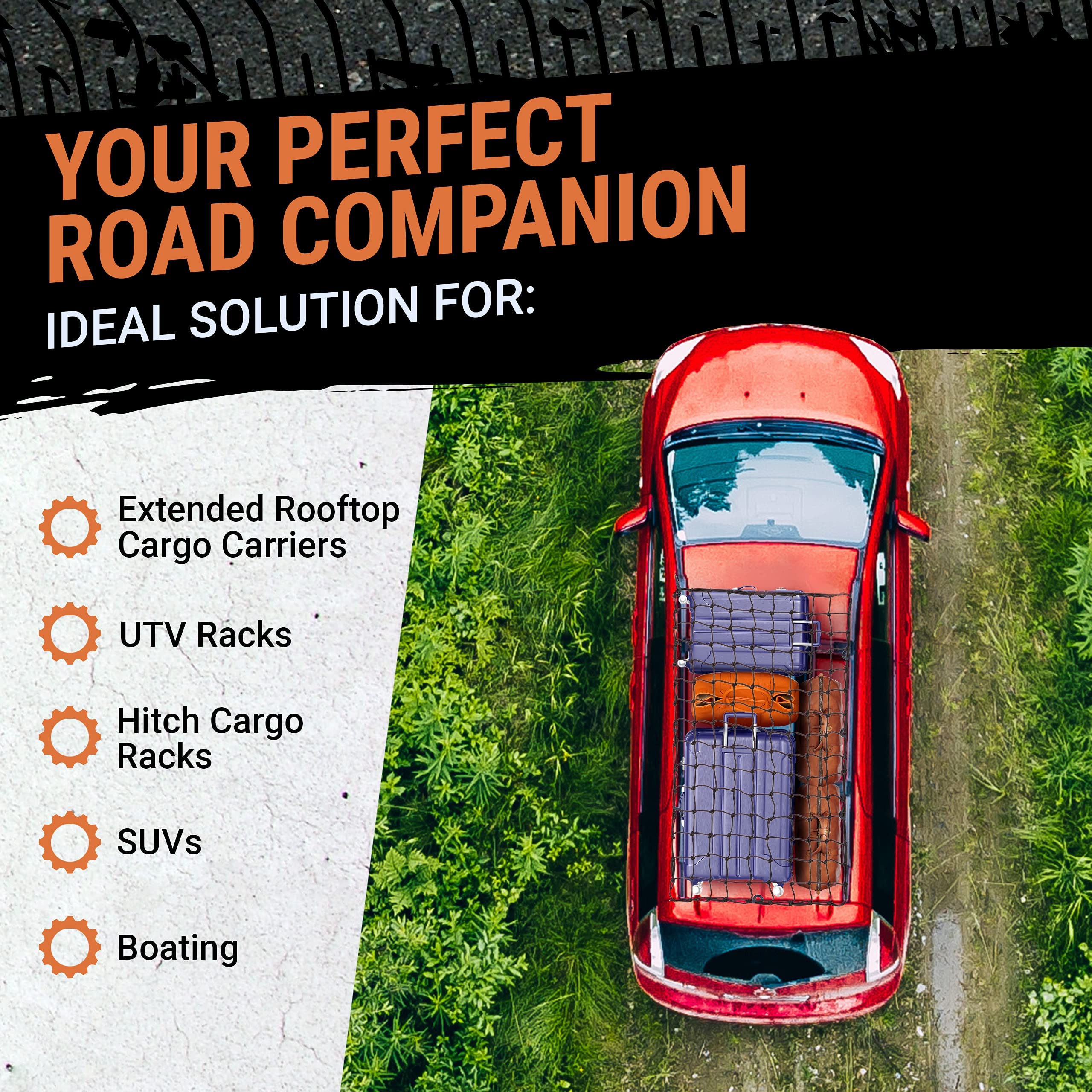 Grit Performance Cargo Net For Suv - 3 X 4 Foot, Heavy-Duty, Mesh Square Bungee Netting With 12 Hooks, 12 Black Clips And Storag