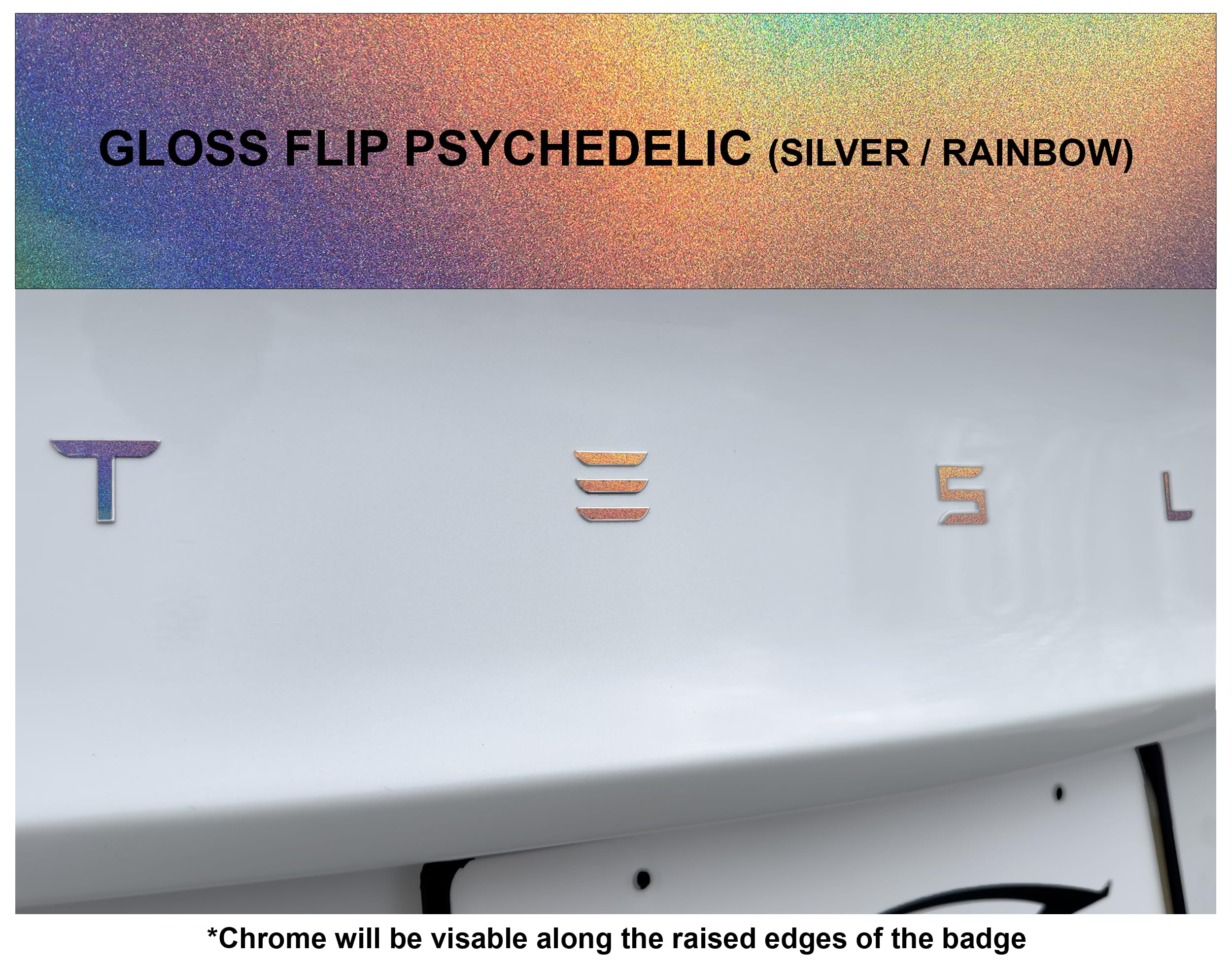 Custom Cut Graphics Vinyl Logo Wrap for Tesla Model 3 (2024+) - Gloss Flip Psychedelic, Standard Wrap, 2 pc-Set
