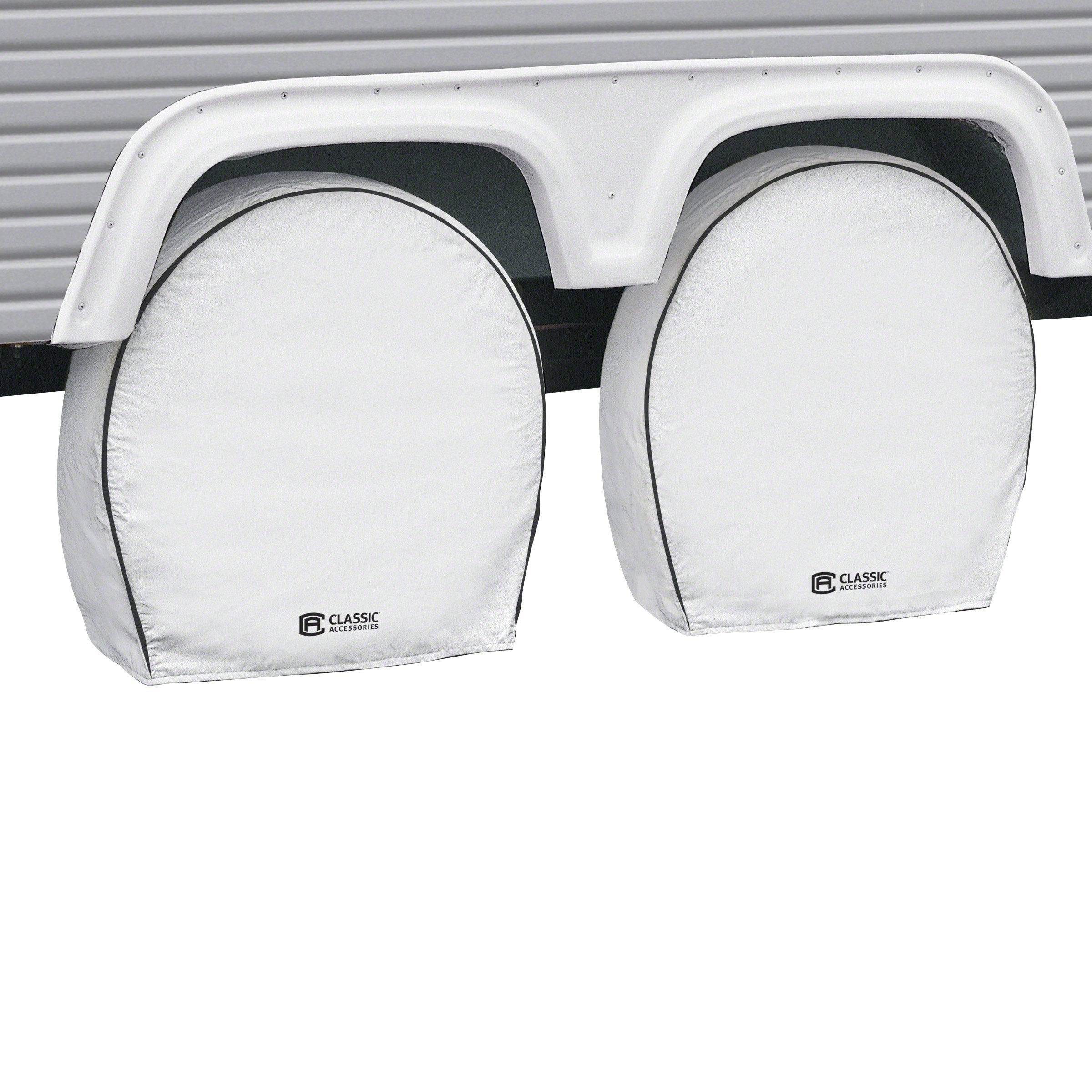 Classic Accessories Over Drive Deluxe Rv Wheel Cover, Wheels 21-24 Diameter, White, Motorhome Trailer Camper Van, Heavy-Duty Vinyl, Universal Fit, Camper Travel Trailer Accessories