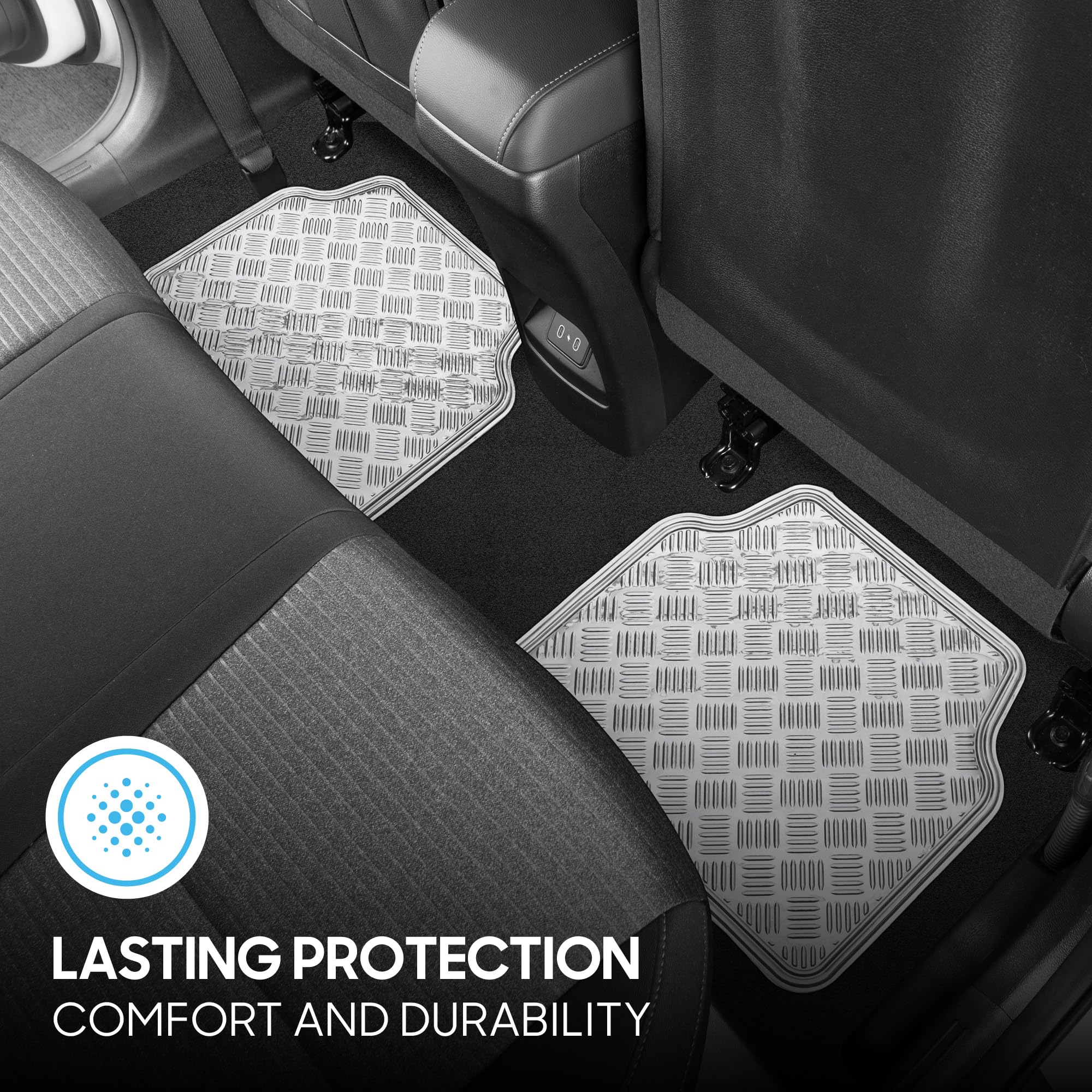 BDK Metallic Chrome Car Floor Mats, 4-Piece All Weather Vinyl Set, Non-Slip Heavy Duty for Cars SUVs Trucks - Silver, Model MT-641-SL