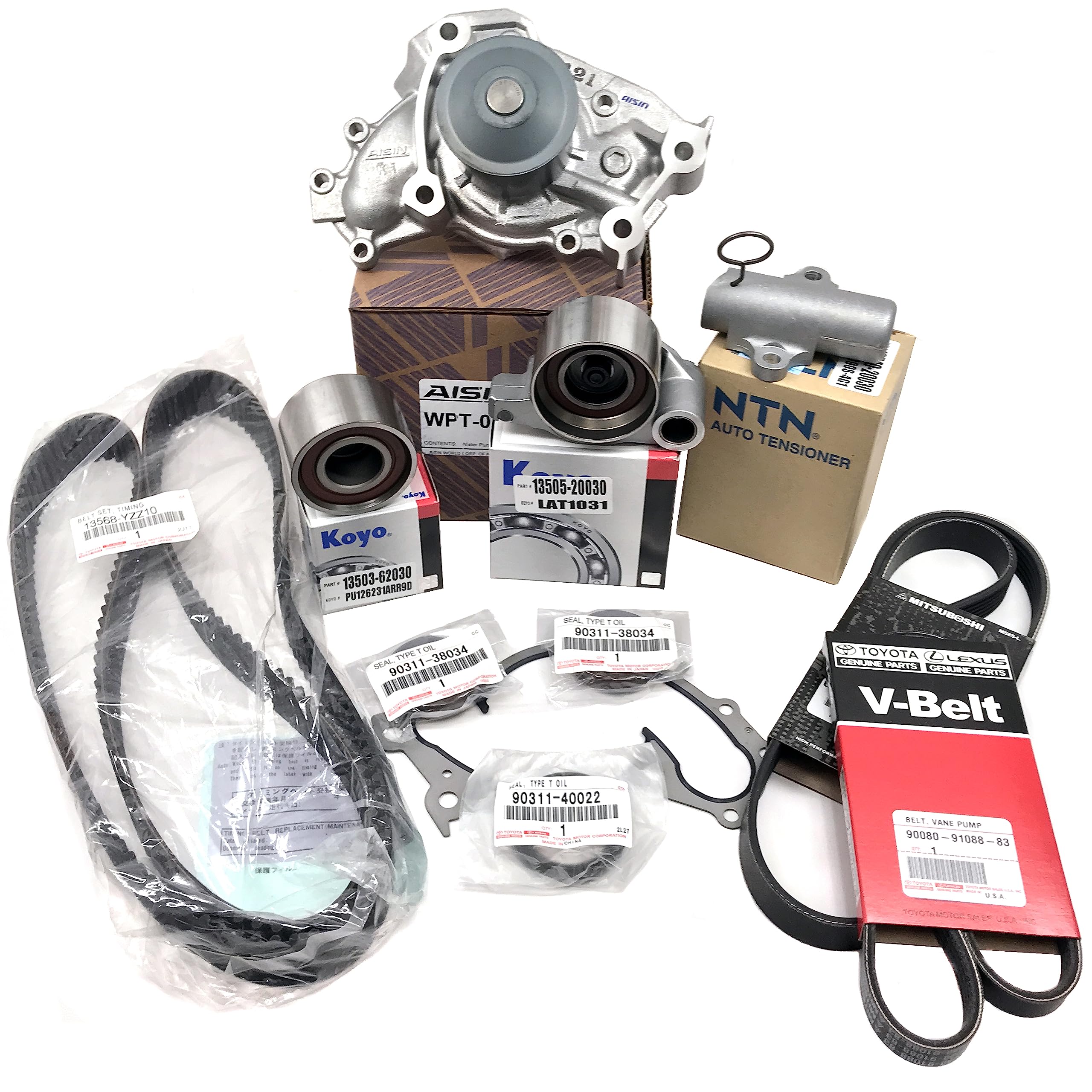 GENUINE AND OEM TIMING BELT KIT with Water Pump, Idler Pulley, Tensioner, Seals, Serpentine | Compatible with Camry Highlander S