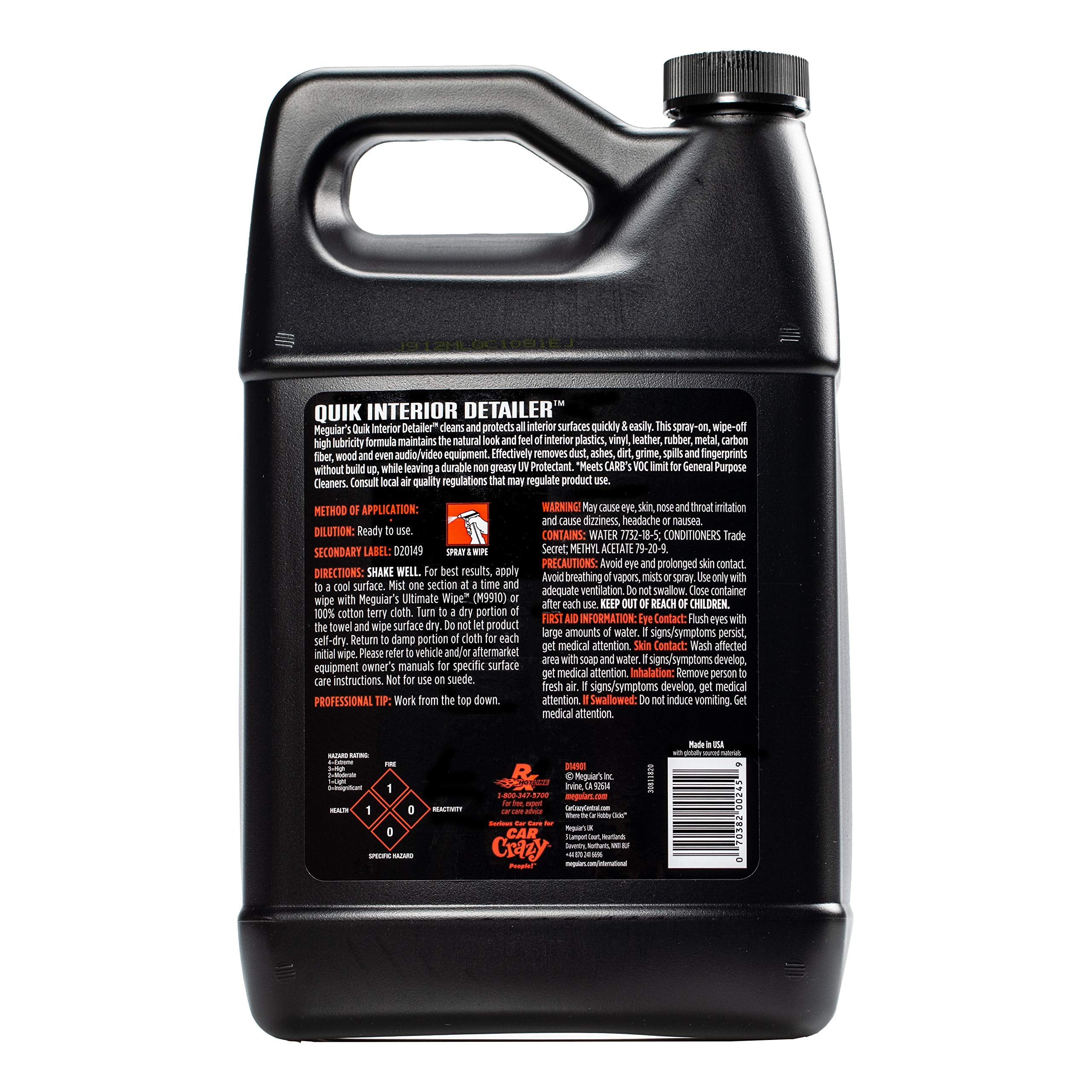 Meguiar's D14901 Quik Interior Detailer - 128 Fl Oz - Safely Cleans All Interior Surfaces - Black