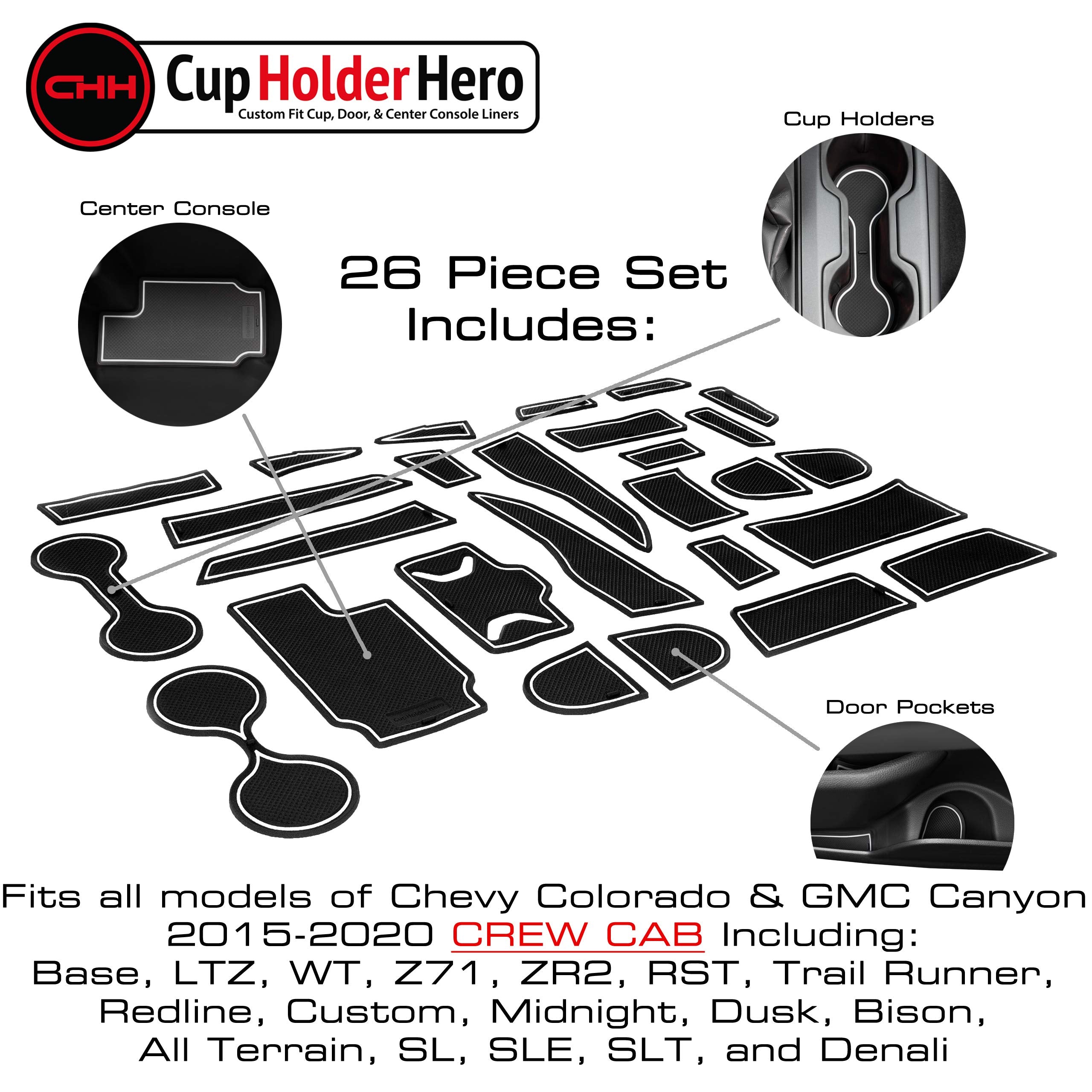 Cupholderhero Fits Chevy Colorado & Gmc Canyon Accessories 2015-2022 Premium Custom Interior Nonslip Anti Dust Cup Holder Insert