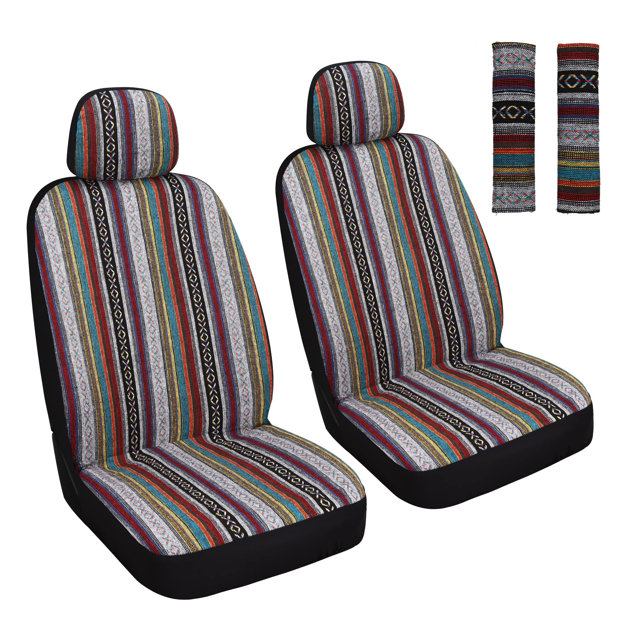 Haiyaotimes Baja Saddle Blanket Car Seat Covers Front Set With Seat Belt Pads, Washable Breathable Seat Covers For Cars, Universal Fit Interior Covers For Most Sedan Truck Suv, Airbag Compatible, Red