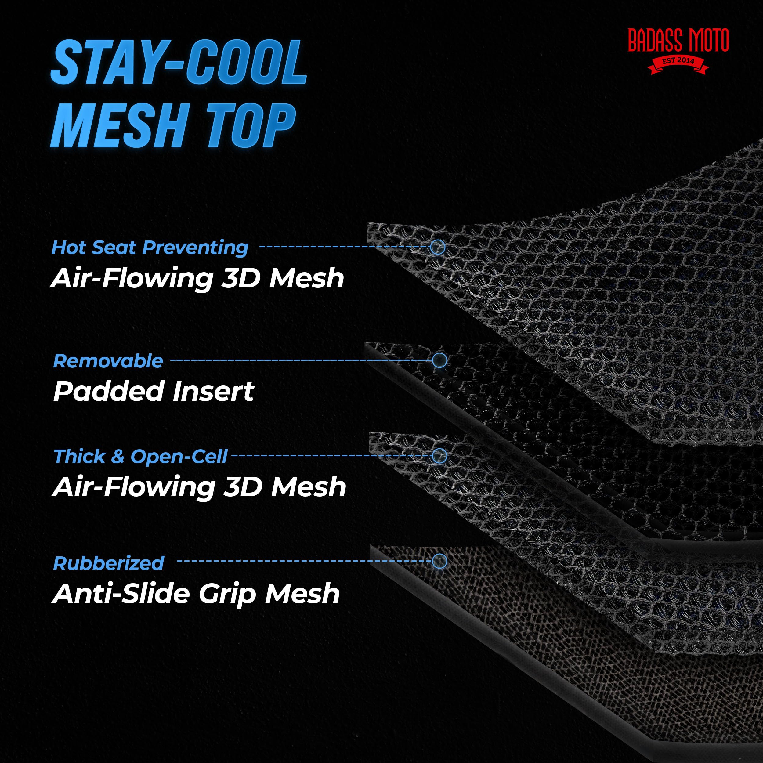 Badass Moto Cooling Motorcycle Seat Pad Airflow Motorcycle Seat Cushion 3D Mesh Air Flow Cool Sun Cover For Bike Seating Anti Sw