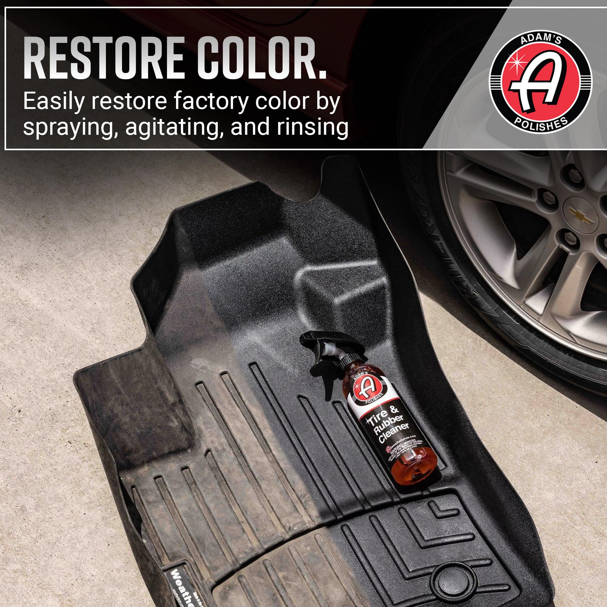 Adam'S Polishes Tire & Rubber Cleaner (Gallon) - Removes Discoloration From Tires Quickly - Works Great On Tires, Rubber & Plastic Trim, And Rubber Floor Mats