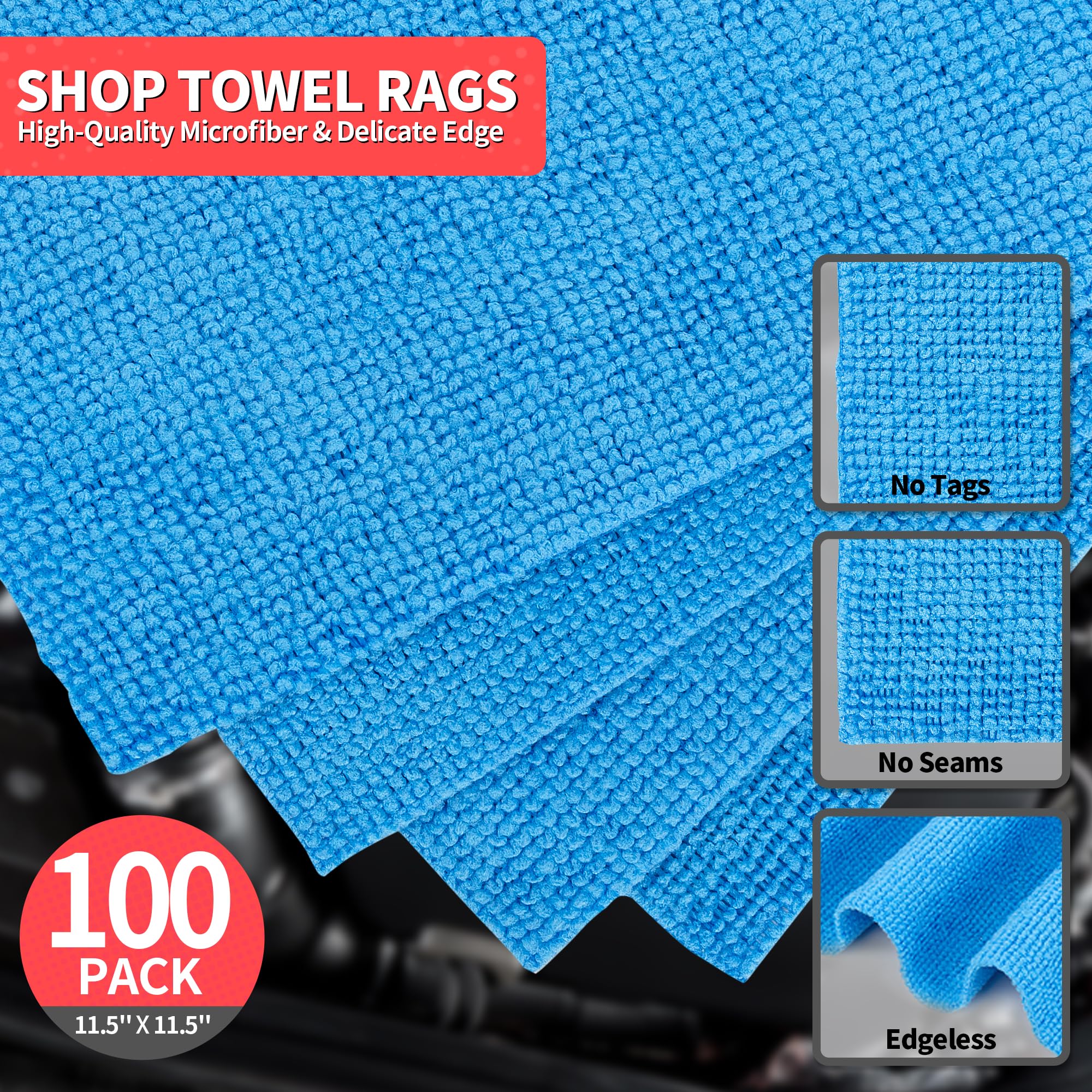 Homerhyme Shop Towels, 100 Pack Microfiber Towels For Cars, Microfiber Cleaning Cloths, Bulk Multipurpose Lint-Free Cleaning Rag