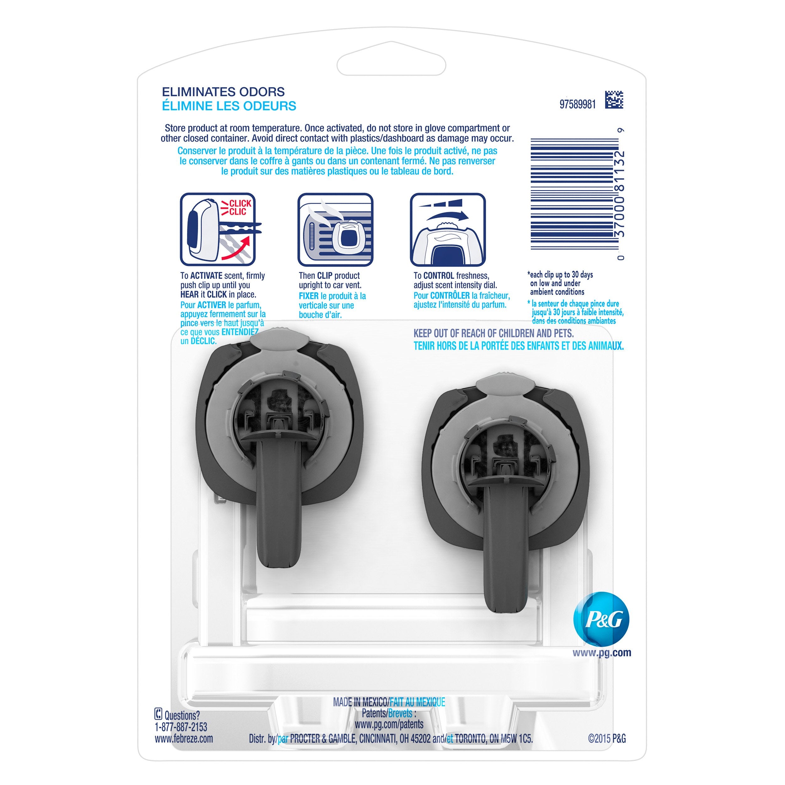 Febreze Air Freshener, Car Vent Clip Air Freshener, Midnight Storm Air Freshener (2 Count, 0.13 Oz)(Pack Of 8)