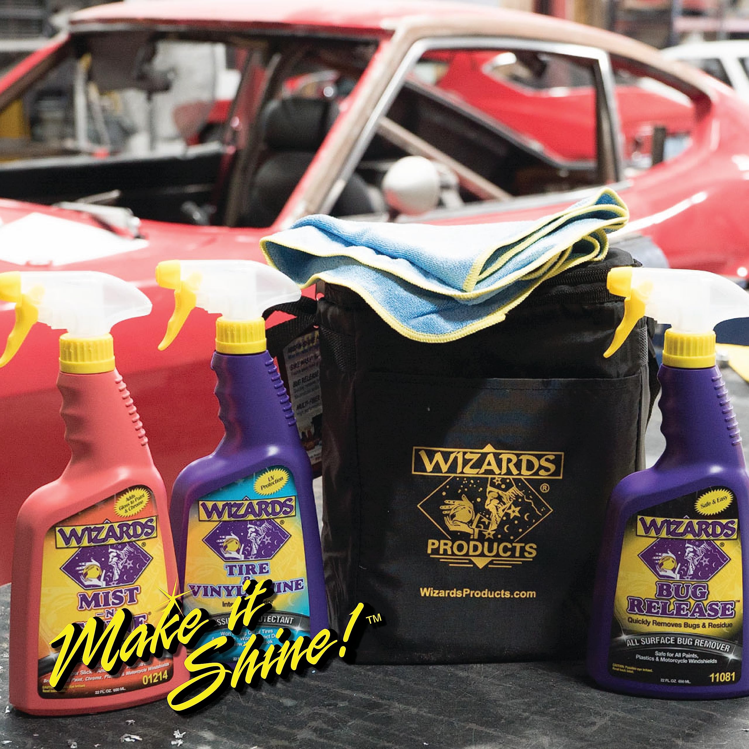 Wizards 5 Piece Car Detailing Kit - Beginner Friendly - Includes Microfiber Towel & Spray Bottles - 66 Ounce - Quick Kit (5 pc)