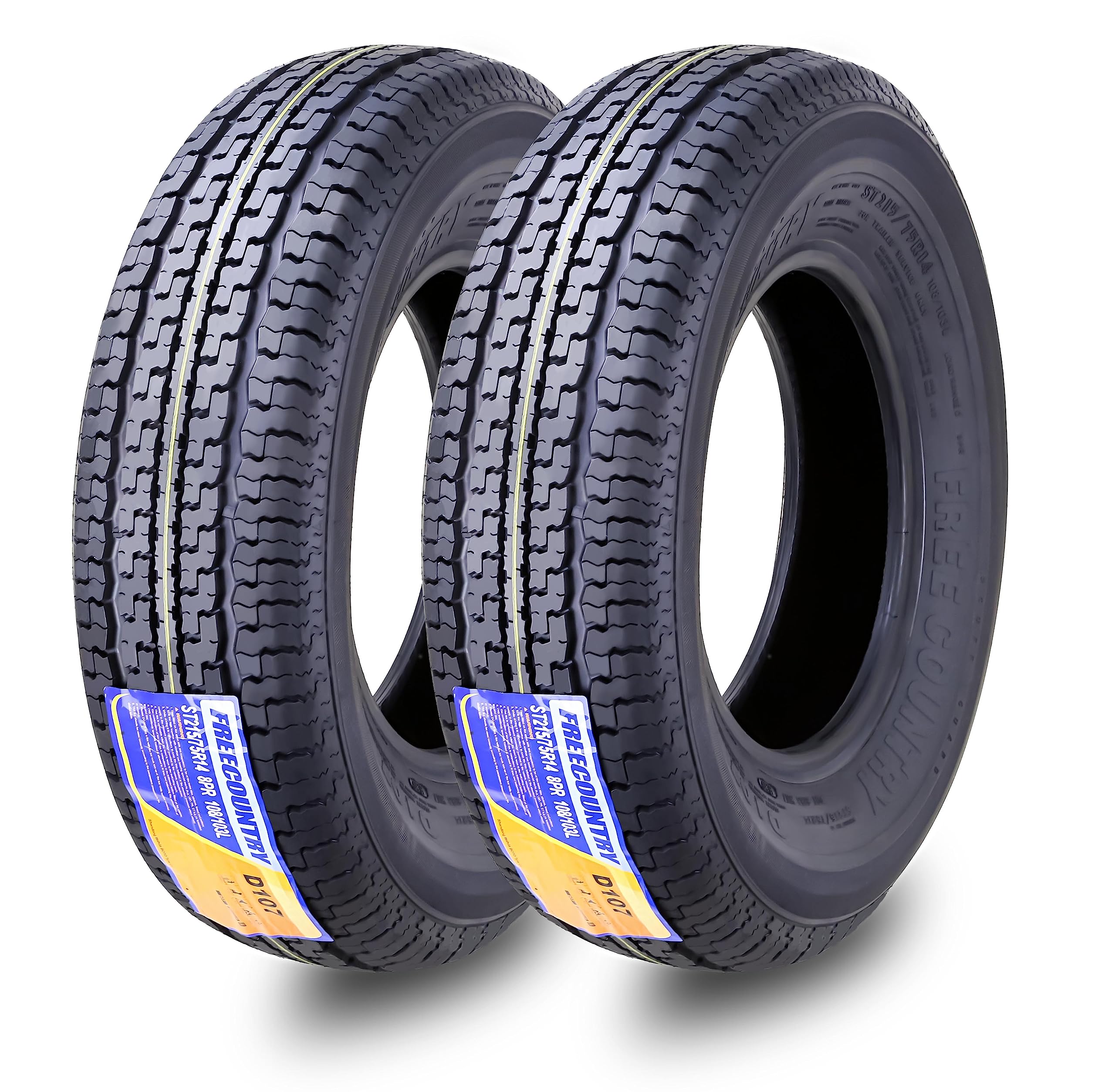 Grand Ride Set 2 Free Country Premiumtrailer Tires St215/75R14 8Pr Load Range D Radial W/Scuff Guard 8Mm Deep Tread