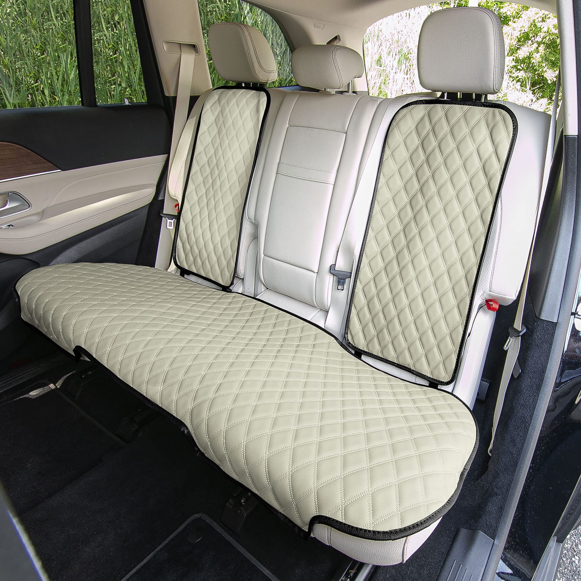 Fh Group Car Seat Cushion Rear Set Beige Faux Leather Automotive Seat Cushions - Universal Fit, Rear Car Seat Cushion, Car Seat