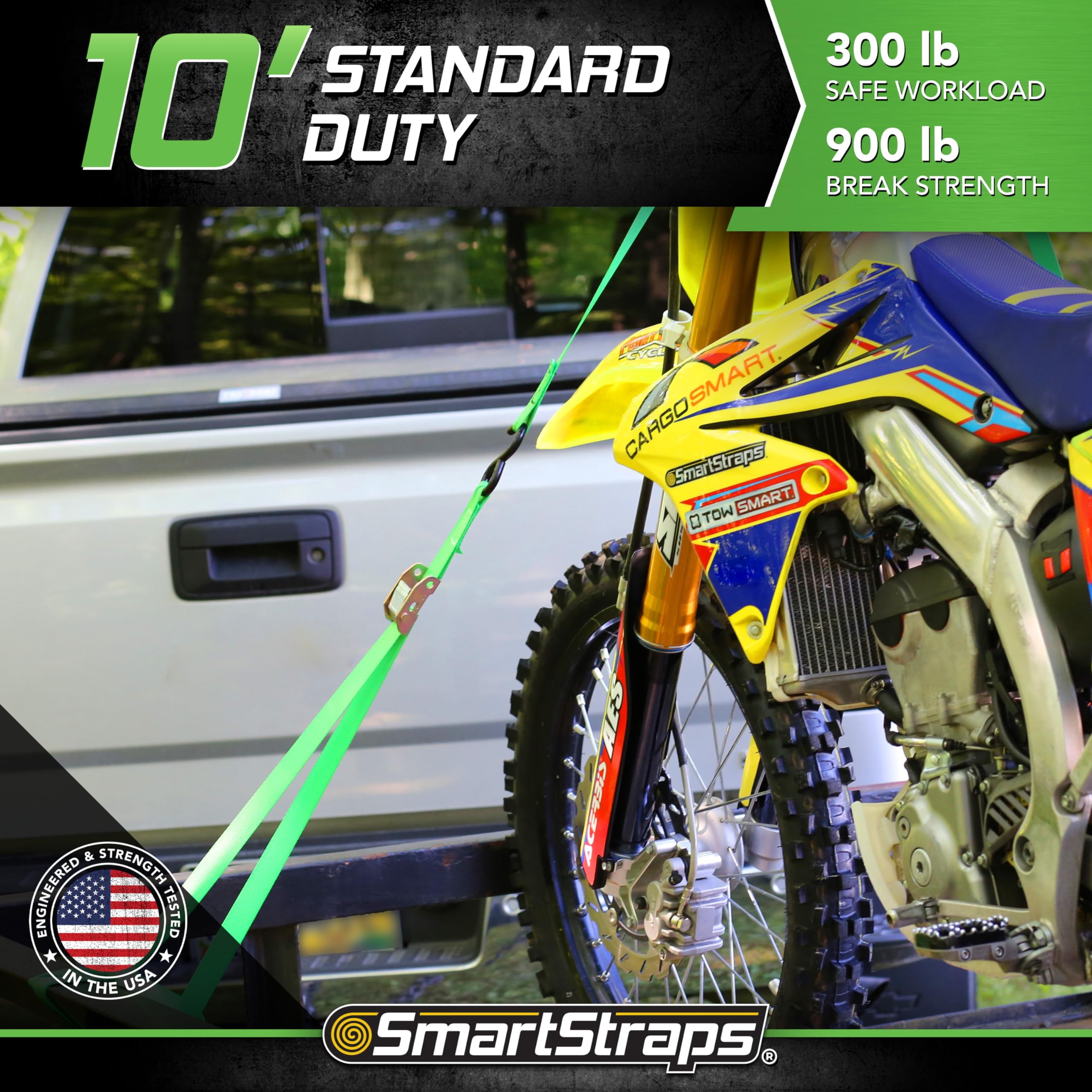 SmartStraps 10-Foot Cambuckle (4pk) 900 lbs Break Strength, 300 lbs Safe Work Load- Tie Down Fragile and Lighter Loads for Trans