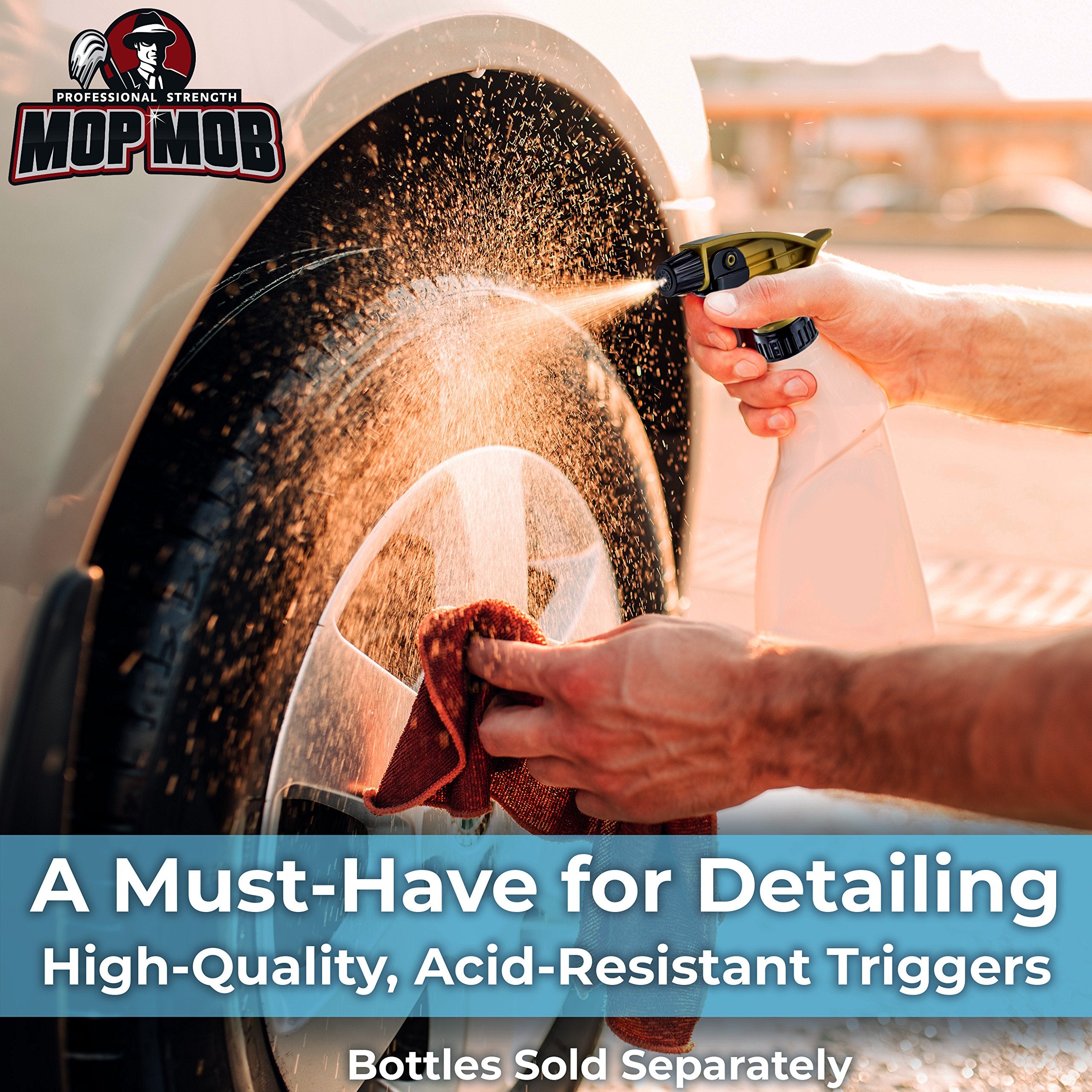 Mop Mob Leak-Free Acid Resistant Spray Head 4 Pack - Heavy Duty Trigger & Nozzle, Medium/Large, Black and Gold, Model 8542047434