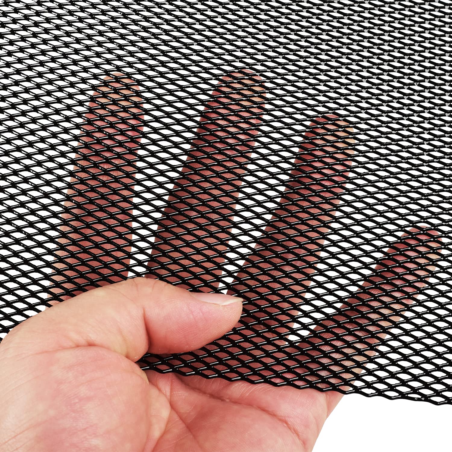 Aggauto Universal 40X13 Car Grill Mesh - 100X33Cm Aluminum Alloy Automotive Grille Insert Bumper 3X6Mm Rhombic Hole, One Of The Most Multifunctional Shape Grids Black