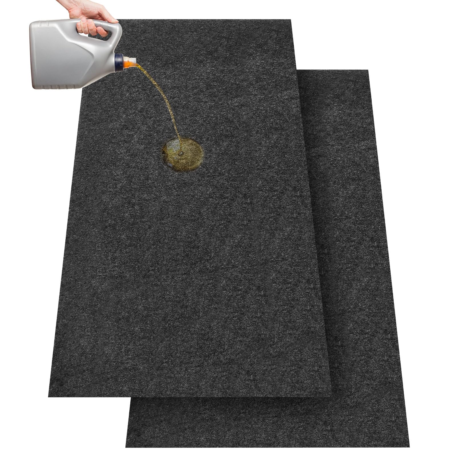 Datanly 2 Pcs 36 X 60 Inch Oil Spill Mat For Driveway Garage Under Car Leaks Absorbent Oil Pad, Black Rubber Mat Garage Floor Pr