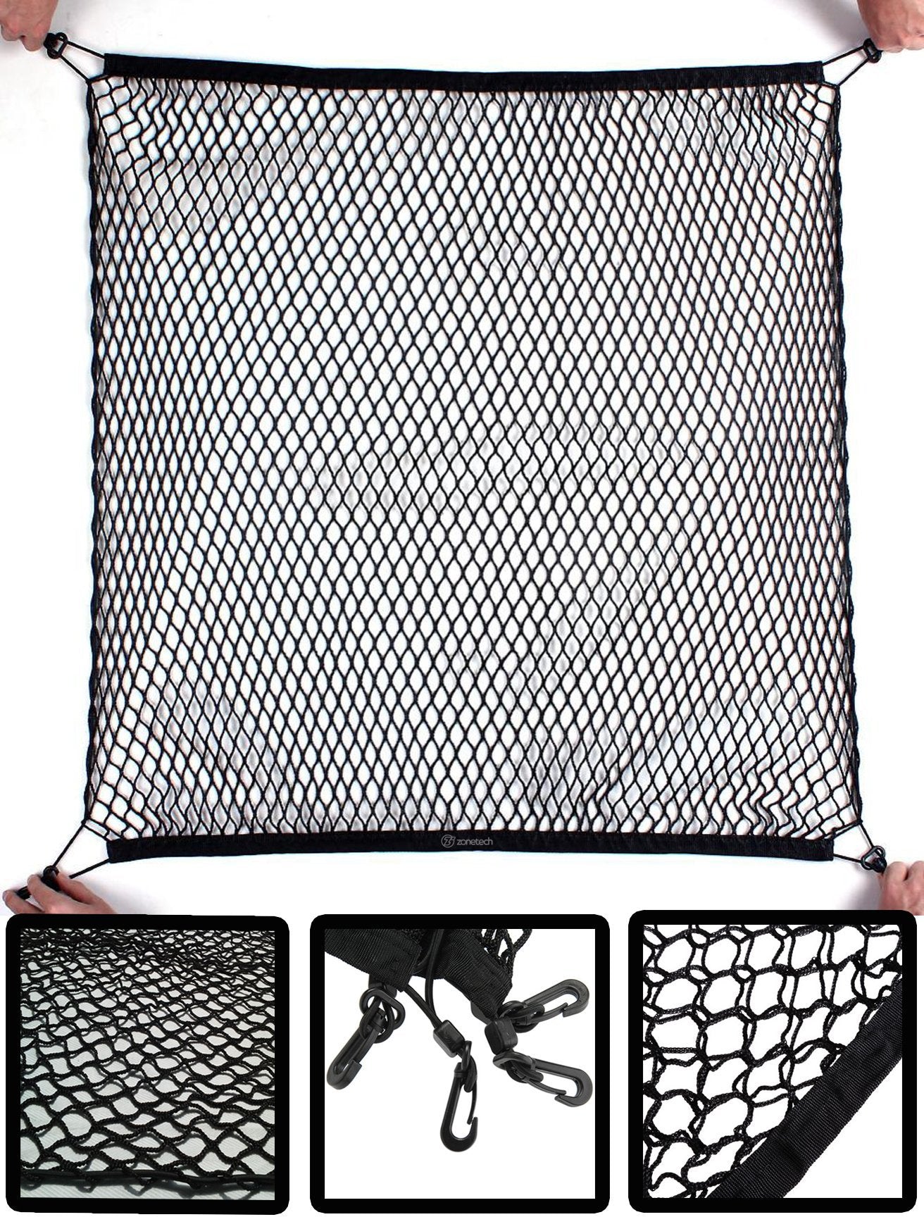 Zone Tech Cargo Net for Pickup Truck Bed - Bungee Net Mesh Elastic Universal Fit, Black Adjustable 4 Hook Storage Trunk Organize