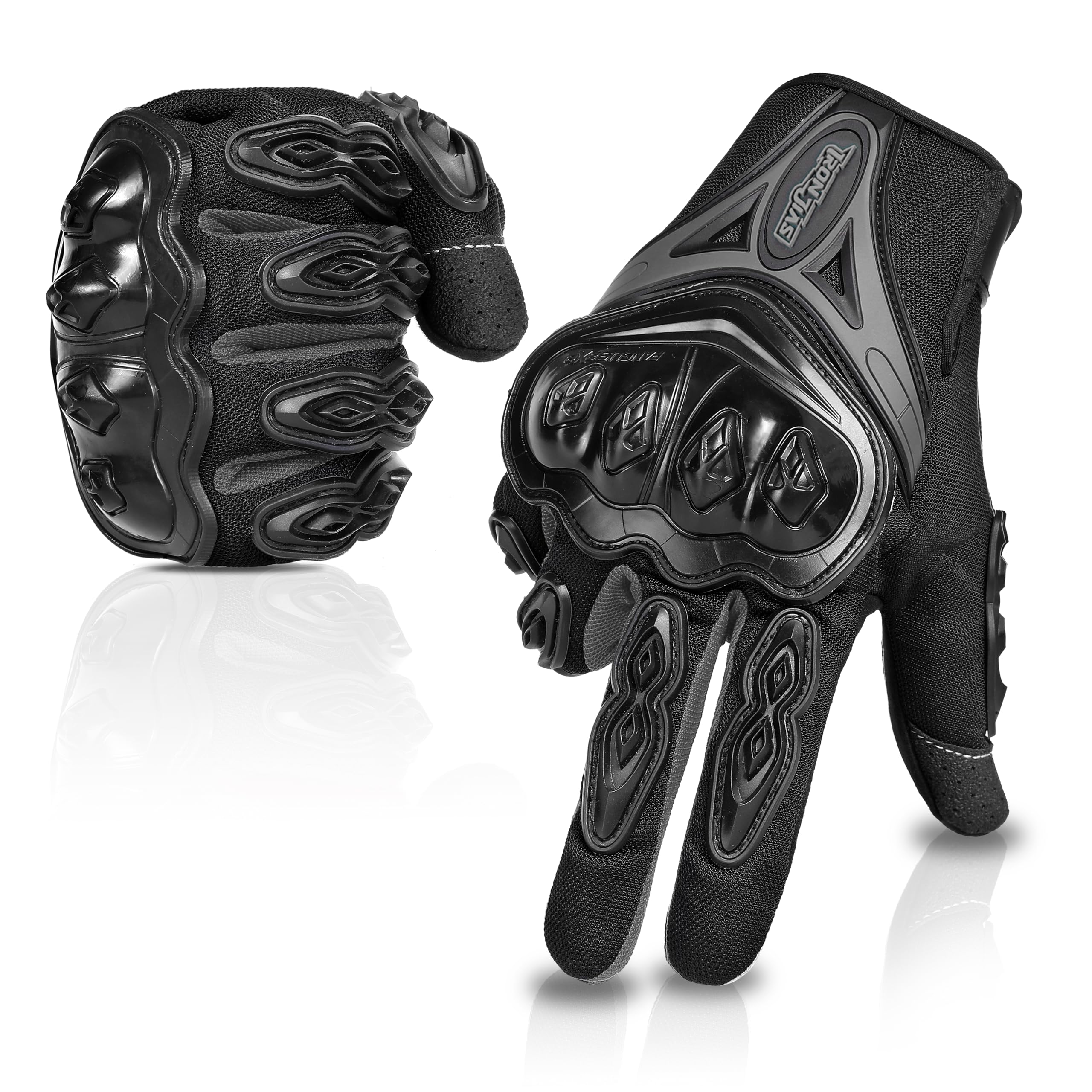 Iron Jia'S Motorcycle Gloves Full Finger Durable For Road Racing Bike Summer Spring Powersports Support Touch Screen Black-Xl