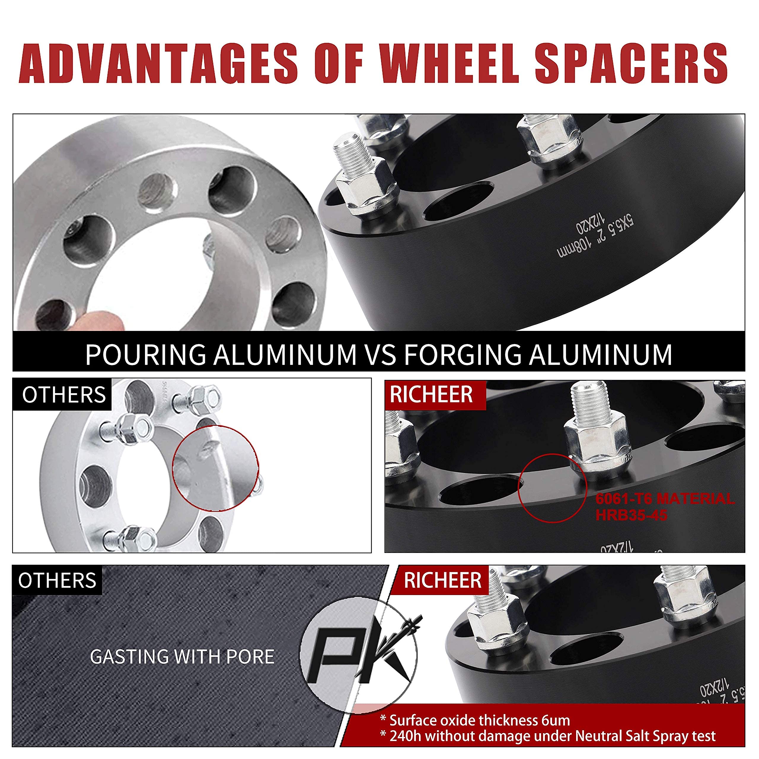 Richeer 5X5.5 Wheel Spacers For 1994-2001 Ram 1500 1980-1996 F-150 1992-2006 E-150 1960-1985 Cj2 Cj3 Cj7 Cj5 Cj6, 4Pcs 2 Inch 5X