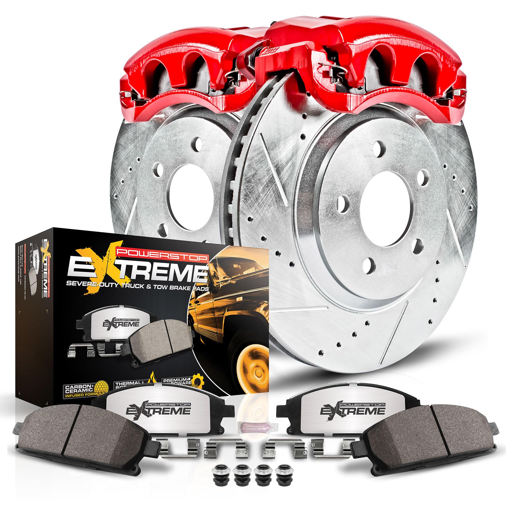 Power Stop KC2119-36 Front Z36 Truck & Tow Calipers with Carbon-Fiber Ceramic Brake Pads and Drilled and Slotted Brake Rotors Ki