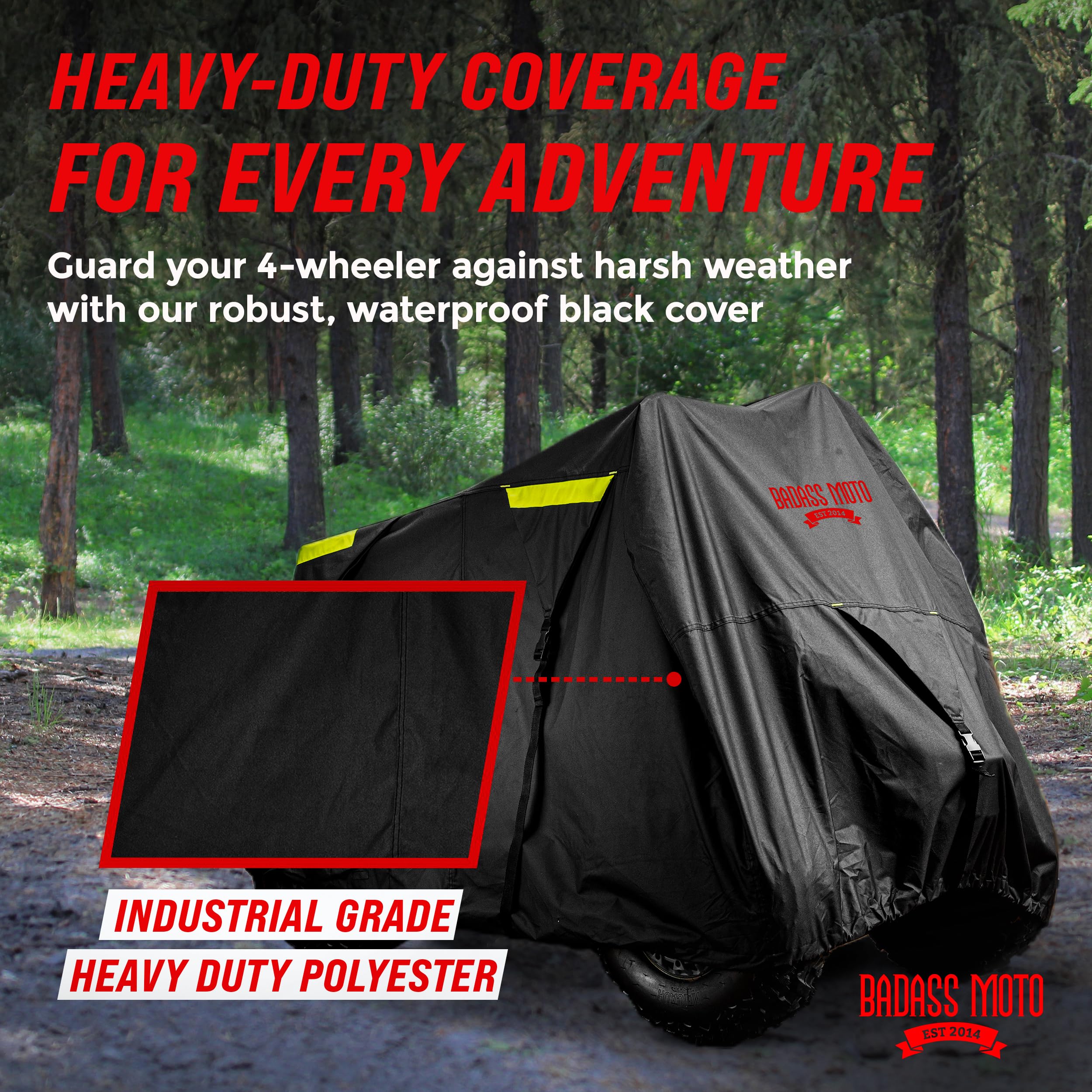 Badass Moto ATV Cover - Waterproof Heavy Duty 4-Wheeler Tarp, Medium 85", Non-Zippered, Commercial Grade Polyester