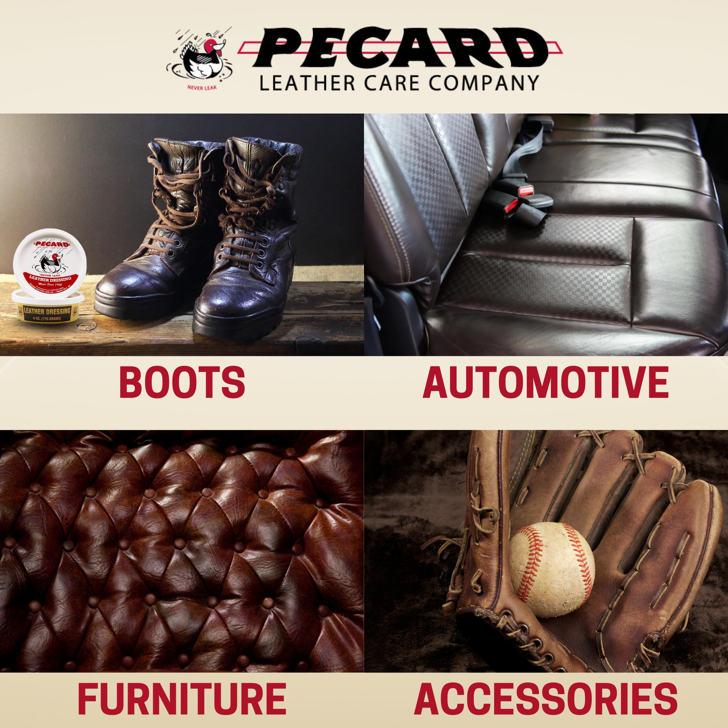 PECARD Leather Dressing - 6 oz All-Purpose Conditioner & Waterproofer for Oil-Tanned & Exotic Leathers - Clear