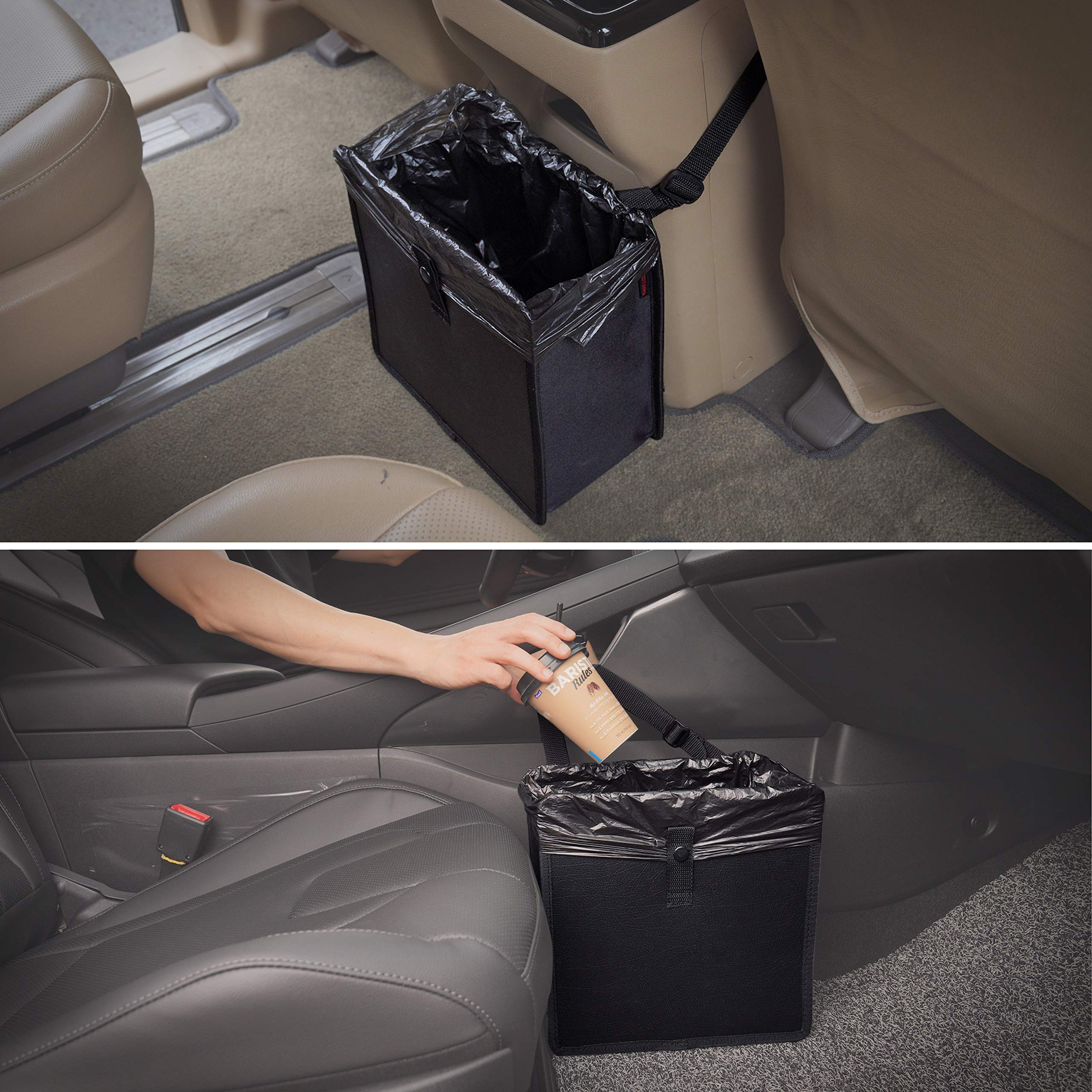 Kmmotors Jopps Premium Car Trash Can - Foldable Bin With Strap, Pu Leather & Oxford, Waterproof, Space-Saving, Simple Modern Des