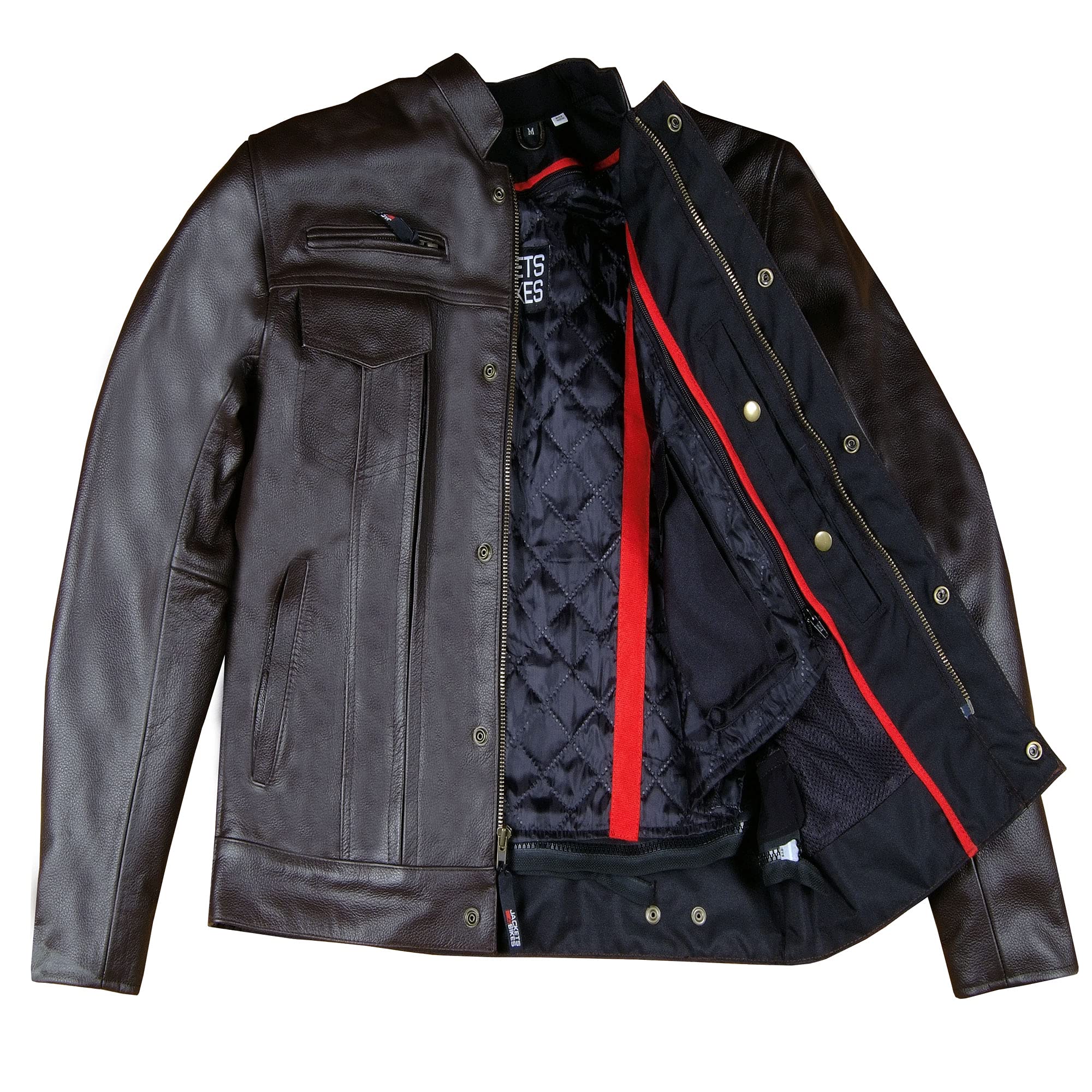 Men'S Commuter Premium Natural Buffalo Leather Motorcycle Jacket Ce Armor Conceal Carry Gun Pockets Cruiser Biker Brown S