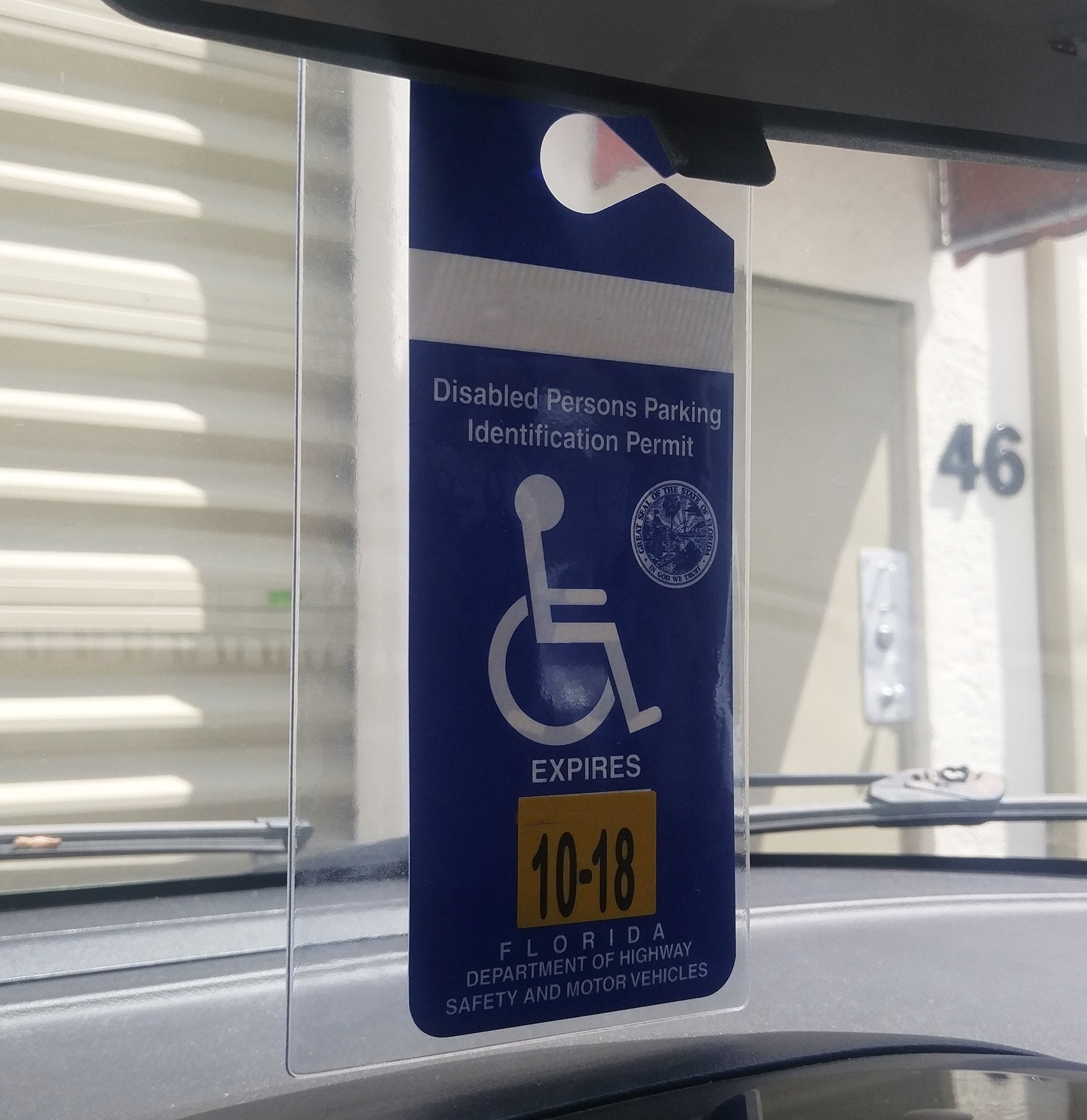 4 Pack - Clear Handicap Parking Placard Protective Holders - Rear View Mirror Disability Permit Hanger - Hard Flexible Plastic C