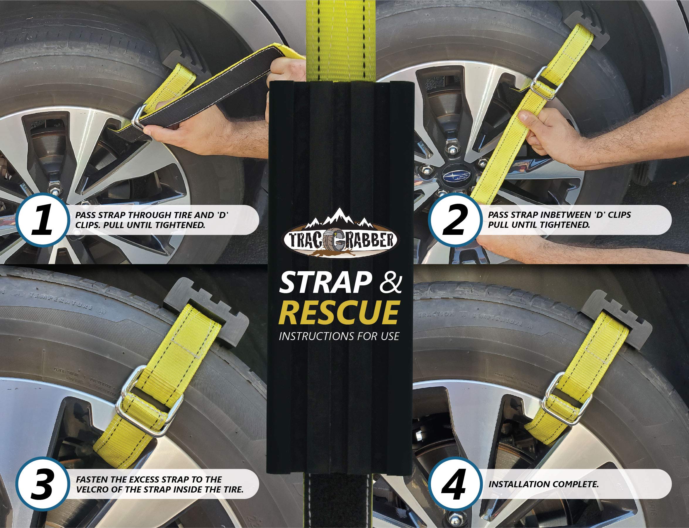 TRACGRABBER Tire Traction Device for Trucks & Large SUVs, Set of 4 - Made in the USA, Anti Skid Emergency Tire Straps to Get Uns