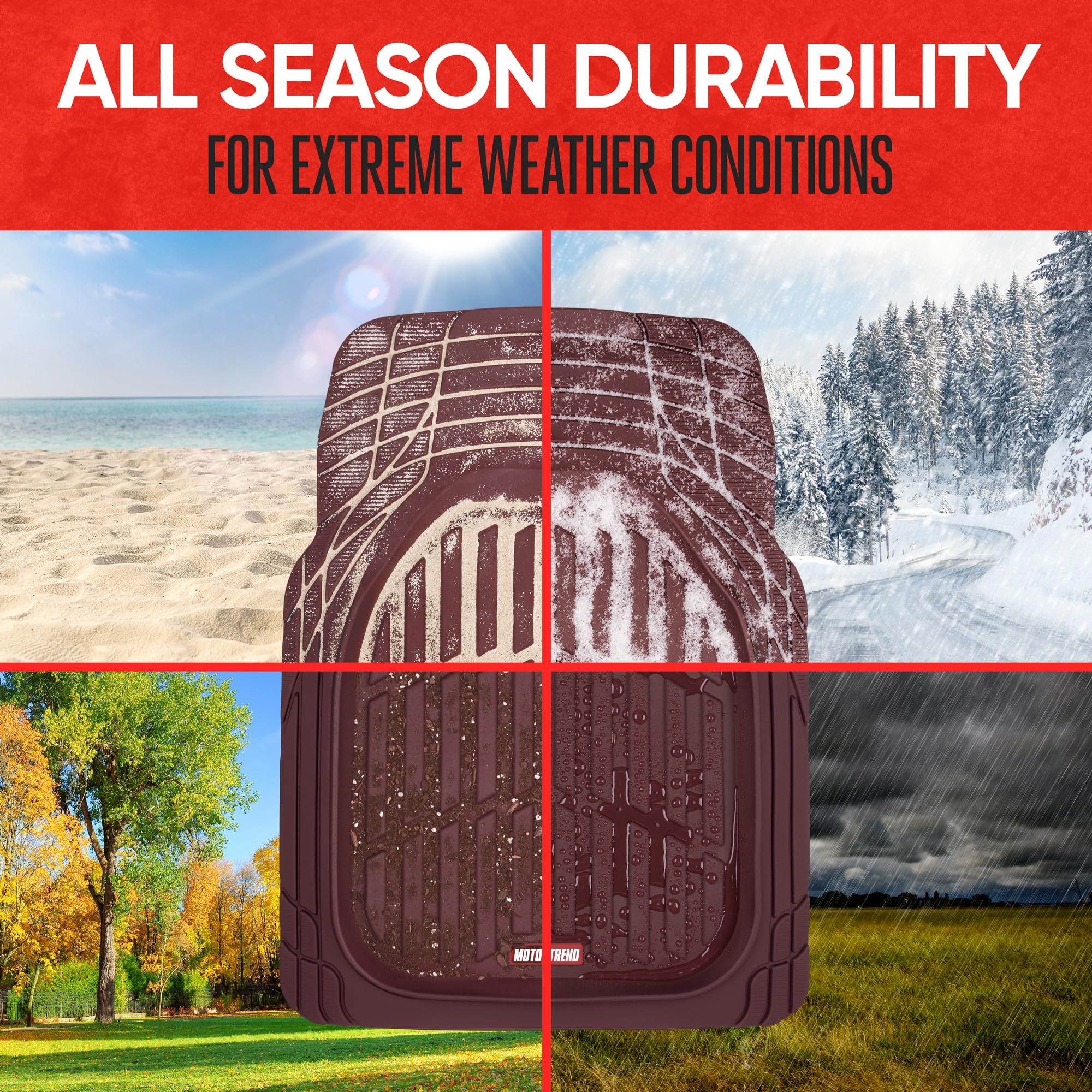 Motor Trend FlexTough Burgundy Deep Dish Floor Mats, Waterproof Rubber, Model 923-BD, Trim-To-Fit for Cars, Trucks, SUVs
