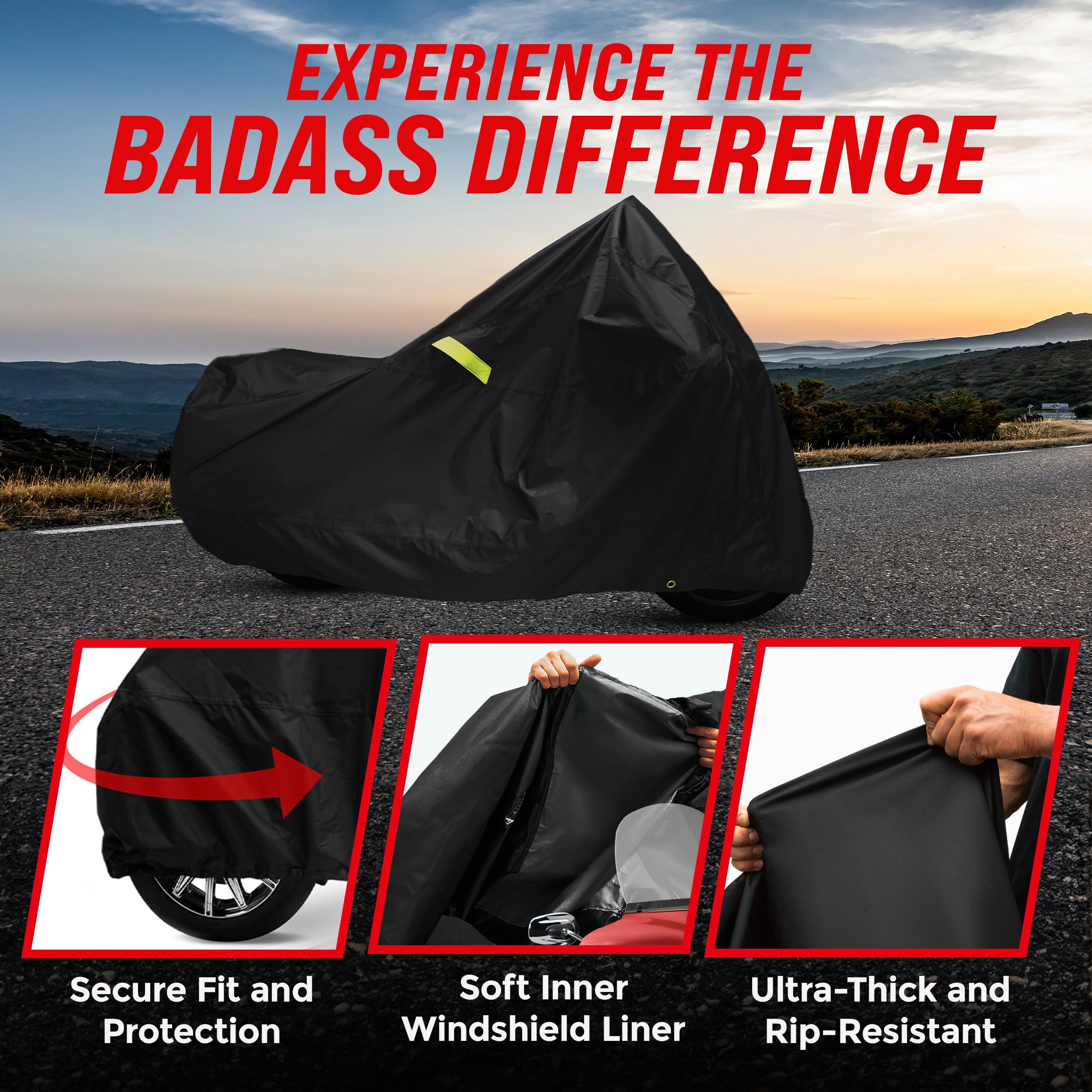 Badass Moto Heavy Duty Motorcycle Cover, Waterproof, XL, Badass Black, Fits Harley, BMW, Indian, Touring Bikes, Model 8542067393
