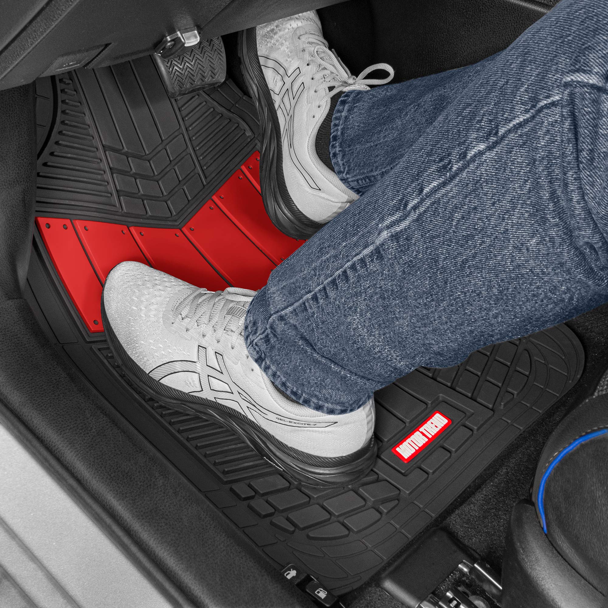 Motor Trend Dualflex Two-Tone Sport Design All-Weather Rubber Floor Mats For Car, Truck, Van & Suv - Waterproof Front & Rear Lin