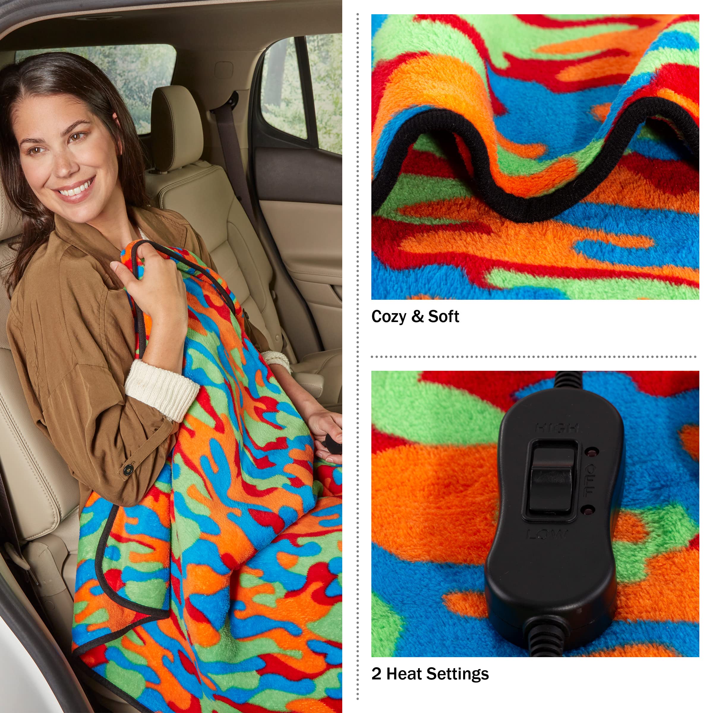 Heated Blanket - Ultra Soft Fleece Throw Powered By 12V Auxiliary Power Outlet For Travel Or Camping - Winter Car Accessories By